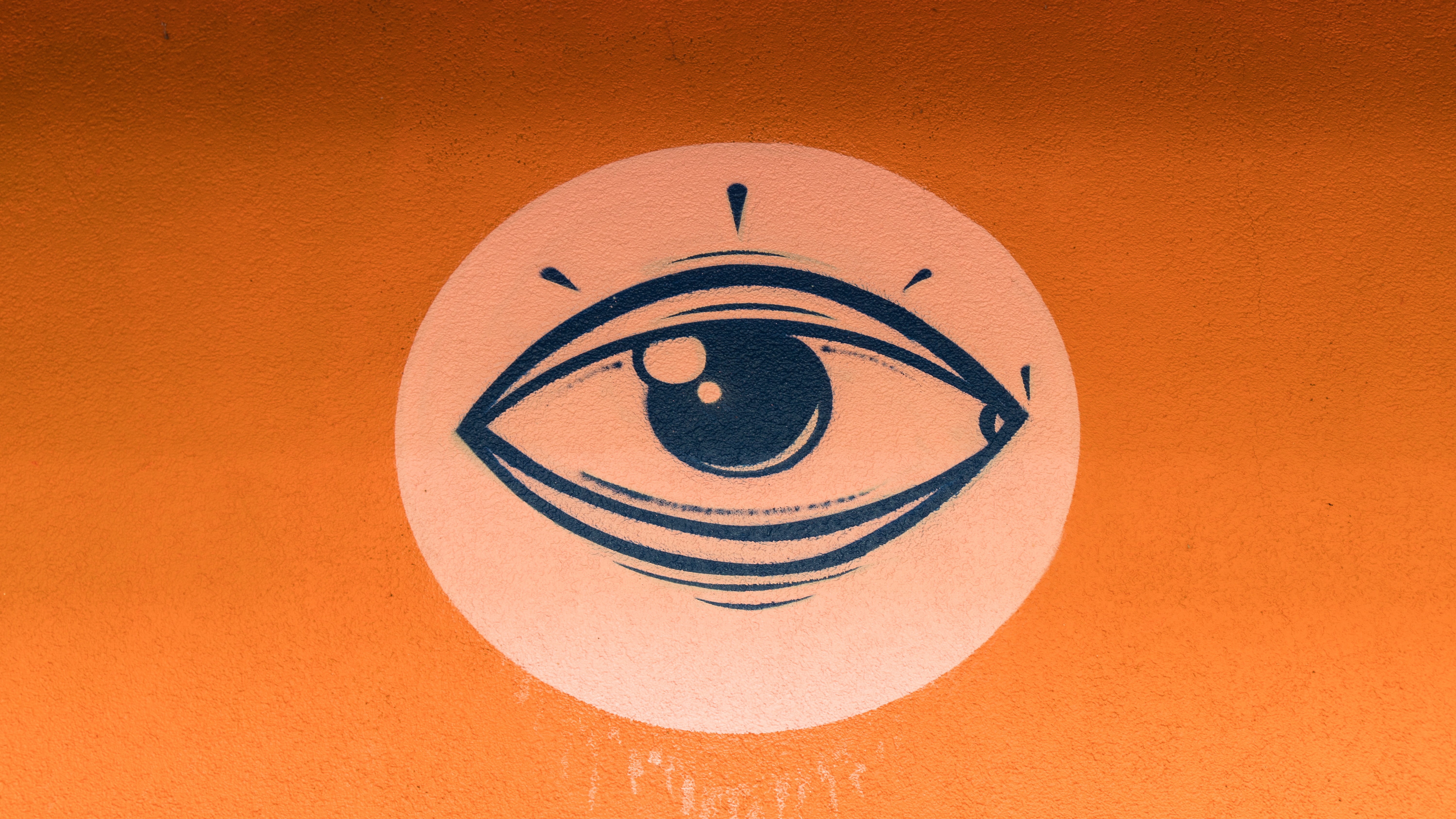 painted, indoors, hauswand, wall, mural, wall painting, close-up, art and craft, geometric shape, artwork, modern art, creativity, facade, circle, orange background, HD Wallpaper