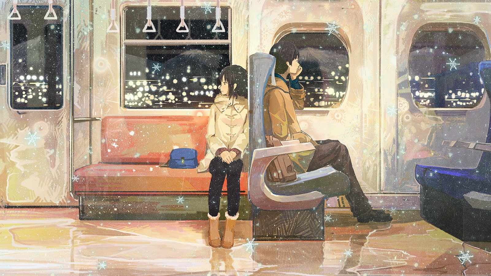 boy, couple, anime, train, 720P, star, girl, HD Wallpaper