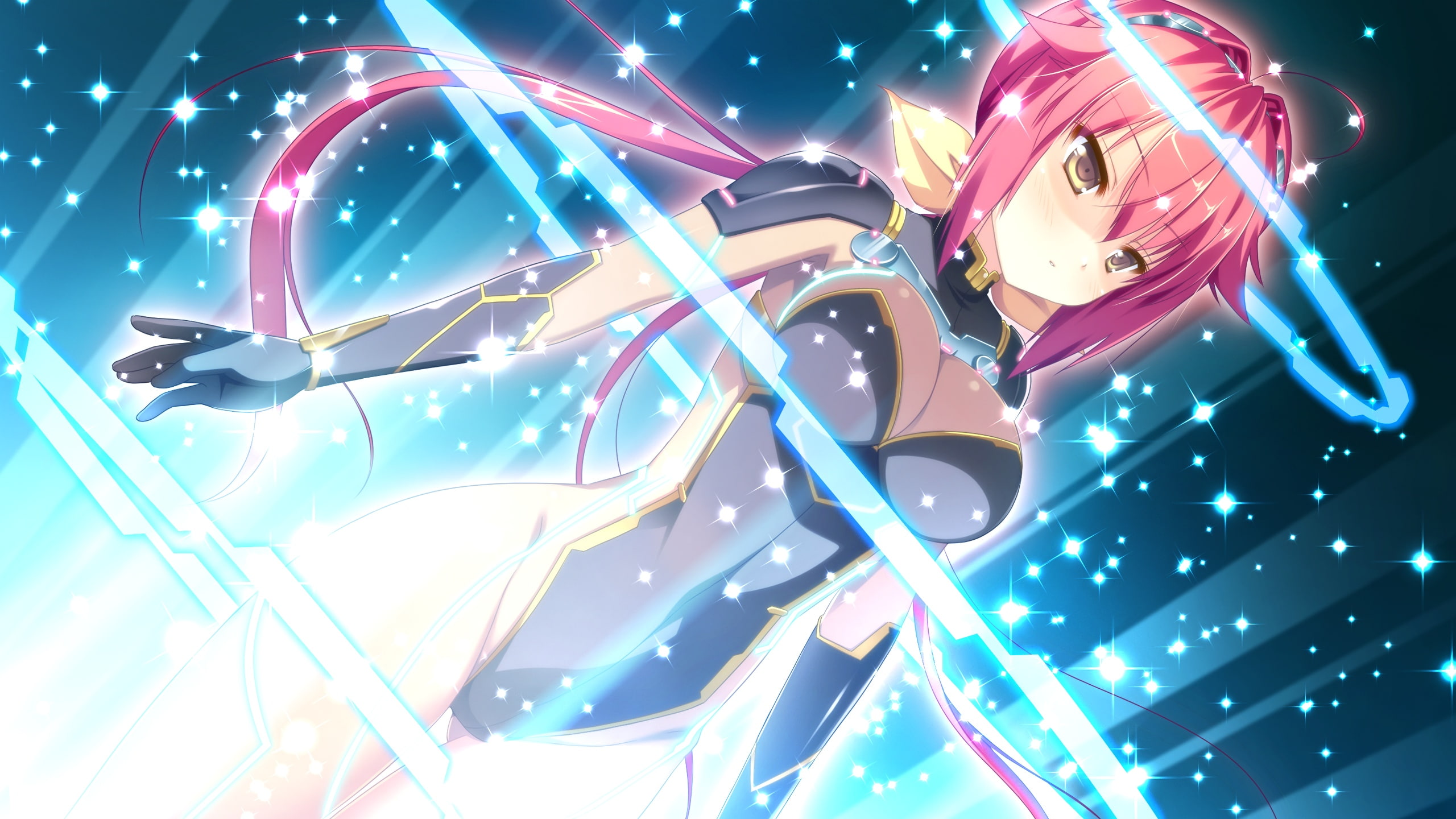 inai, yuu, long, hito, game, eyes, hair, red, gloves, cleavage, 2K, alcot, narumi, nado, elbow, yuka, brown, bodysuit, naka, kamishiro, HD Wallpaper