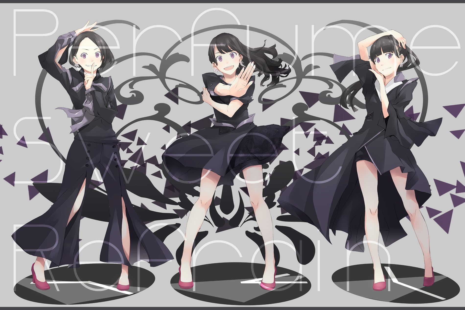 kashiyuka, dress, nocchi, black, yoshito, purple, 720P, eyes, hair, a chan, perfume, HD Wallpaper