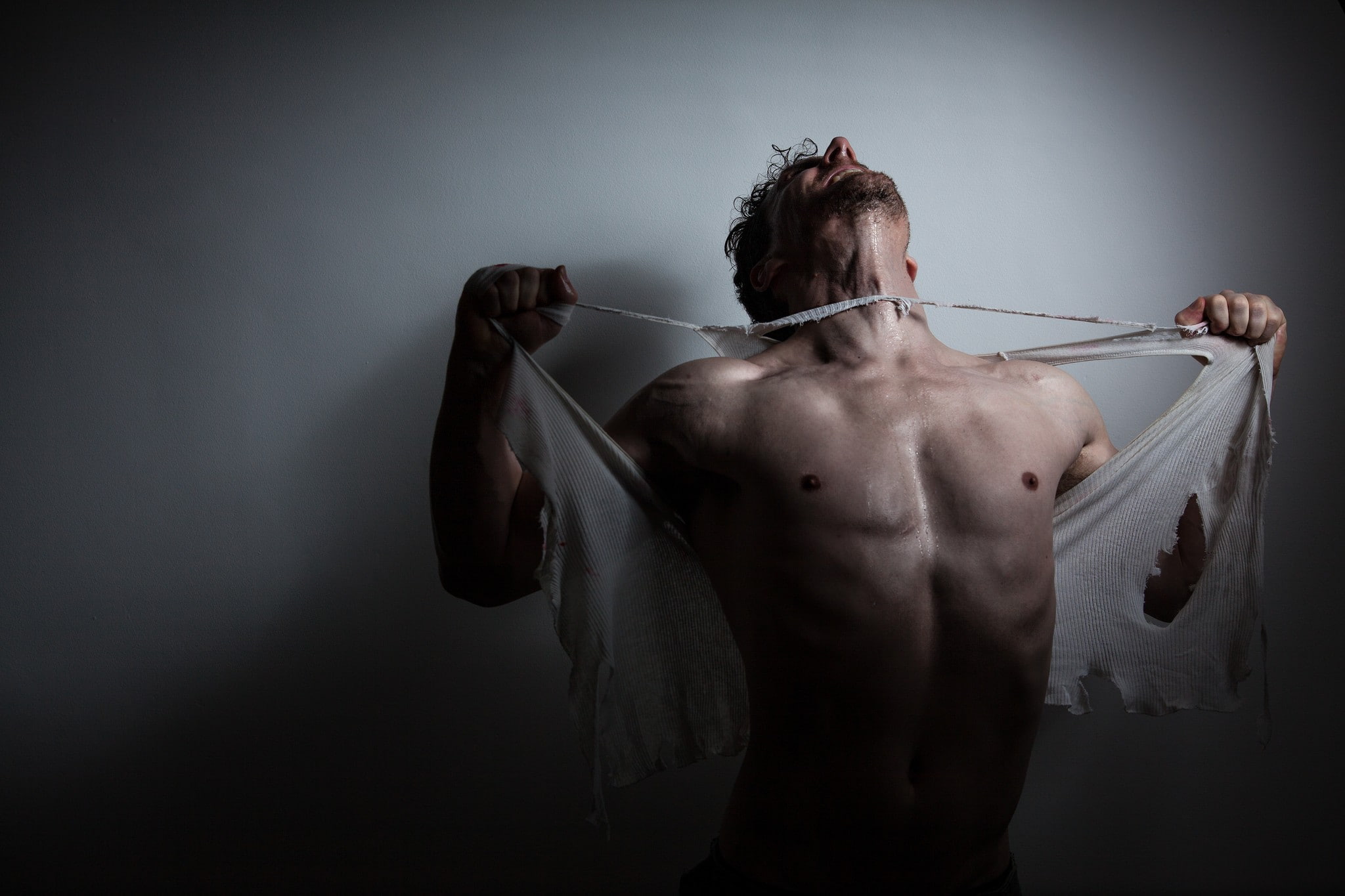 indoors, waist up, one person, young adult, shirtless, men, three quarter length, healthy lifestyle, lifestyles, muscular build, hurt, 1080P, standing, HD Wallpaper