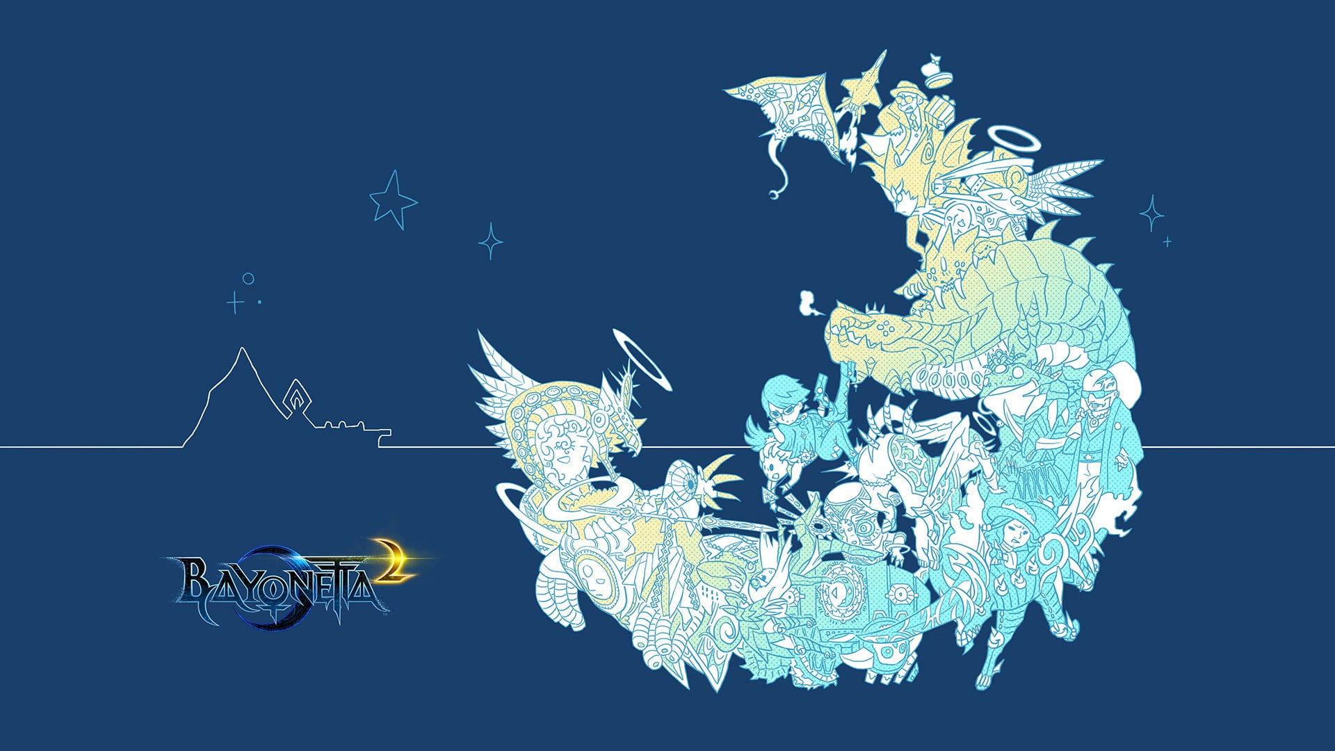 blue background, Bayonetta 2, simple, 1080P, anime, video games, HD Wallpaper