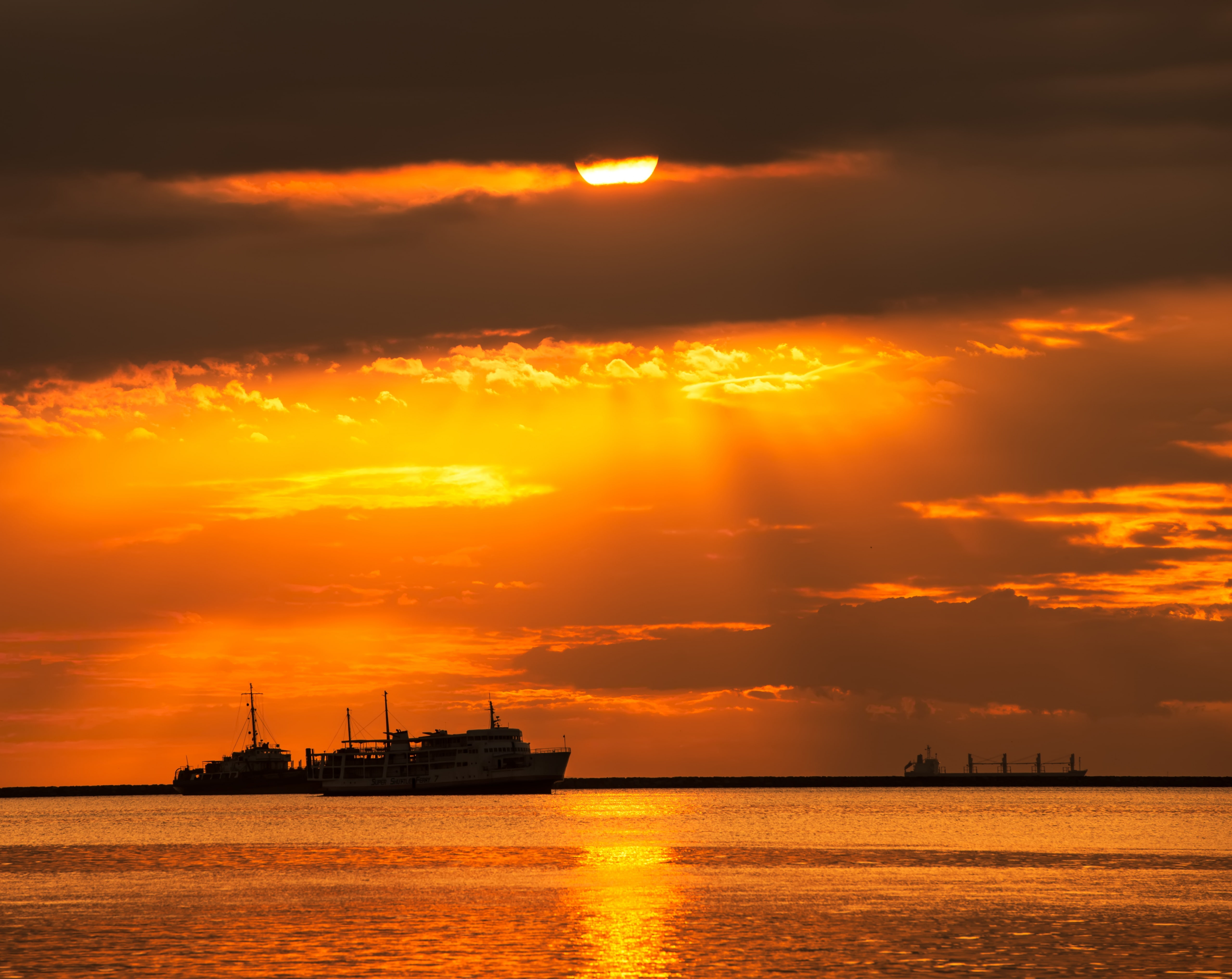 silhouette, sky, sea, tranquility, Sun and Sky, paco, philippines, manilabay, roxasboulevard, cruise, metropolitanmanila, sun, transportation, no people, HD Wallpaper