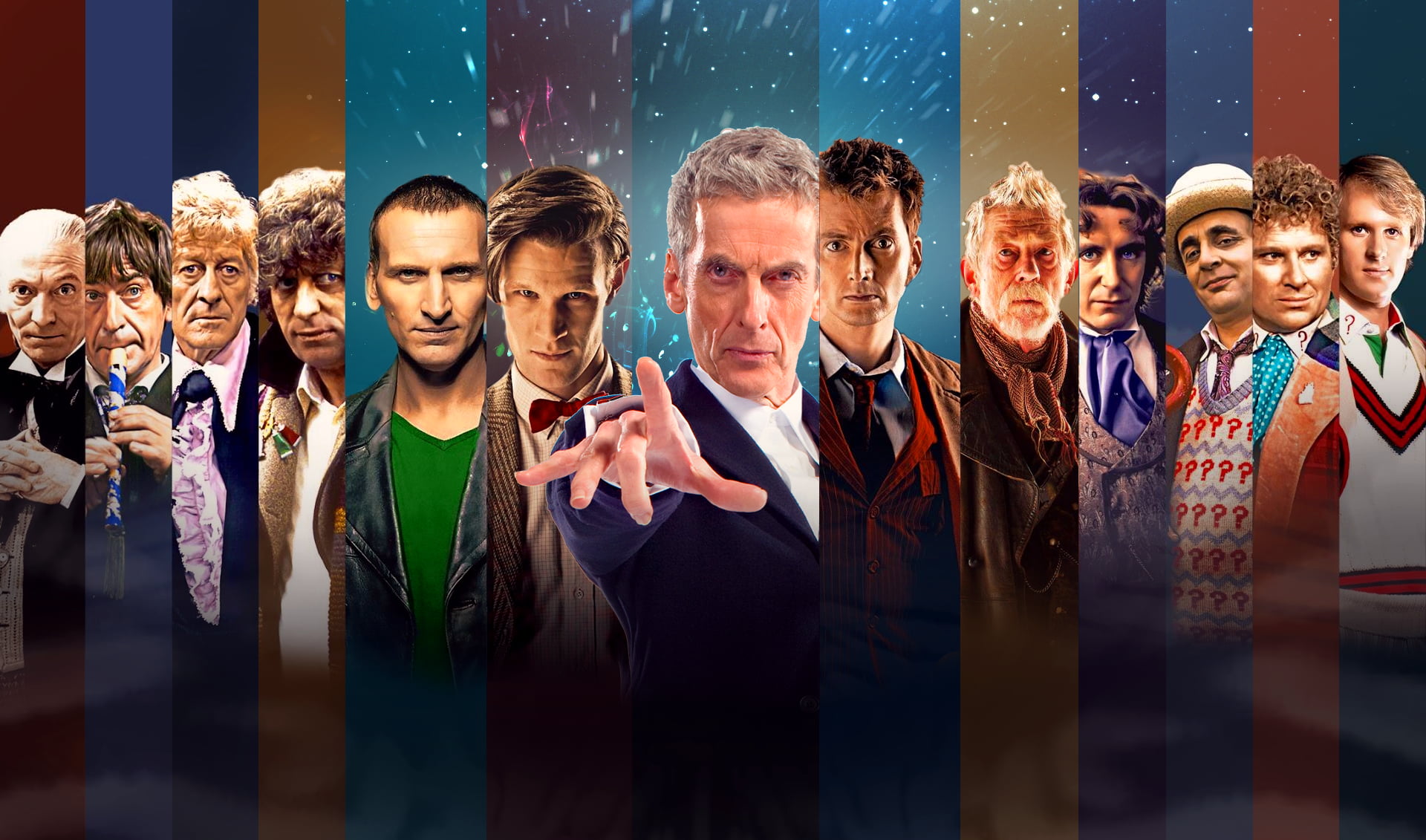 indoors, adult, teenager, Tom Baker, in a row, teenage boys, 1080P, character, Peter Capaldi, group of people, young women, Doctor Who, real people, standing, HD Wallpaper