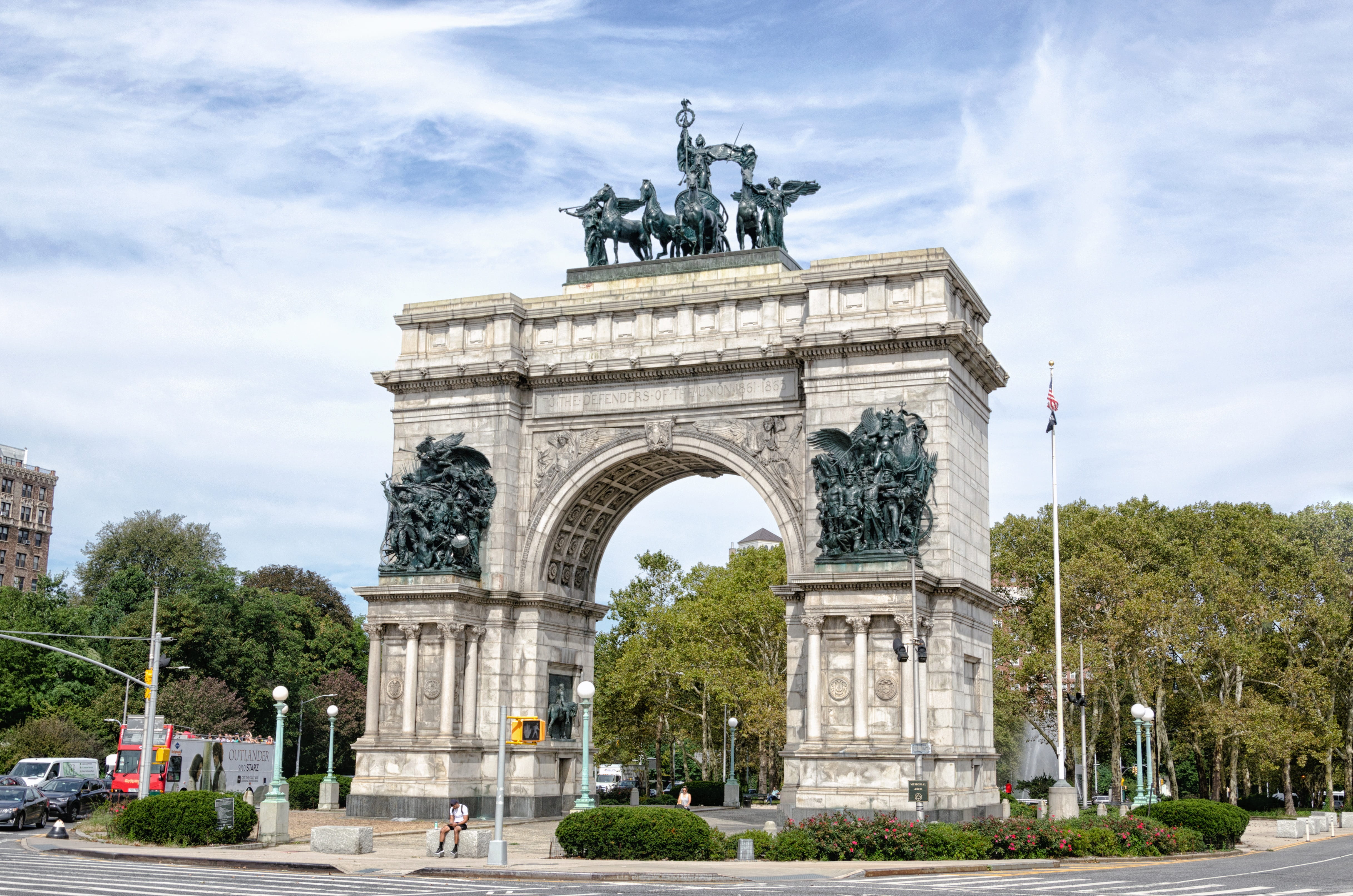 nyc, architectural column, city, new york city, 4K, travel, human representation, history, sculpture, triumphal arch, triomp, surrounding, statue, monument, HD Wallpaper
