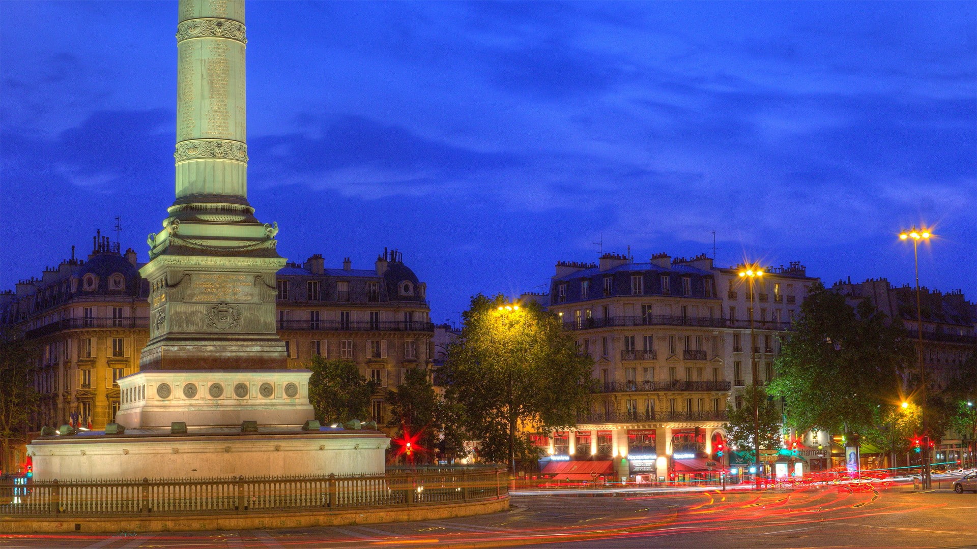 monument, Paris, city, 1080P, light trails, Obelisk, HD Wallpaper