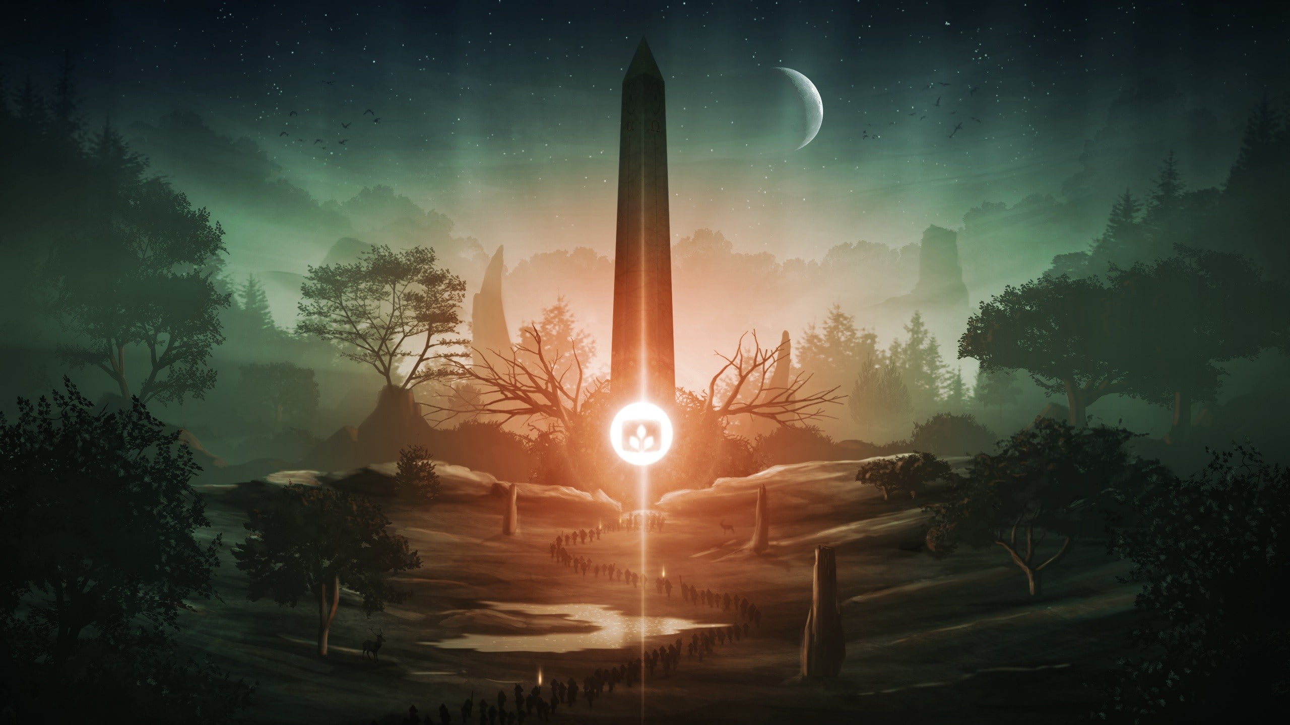 Desktopography, Moon, fantasy art, Obelisk, 2K, HD Wallpaper