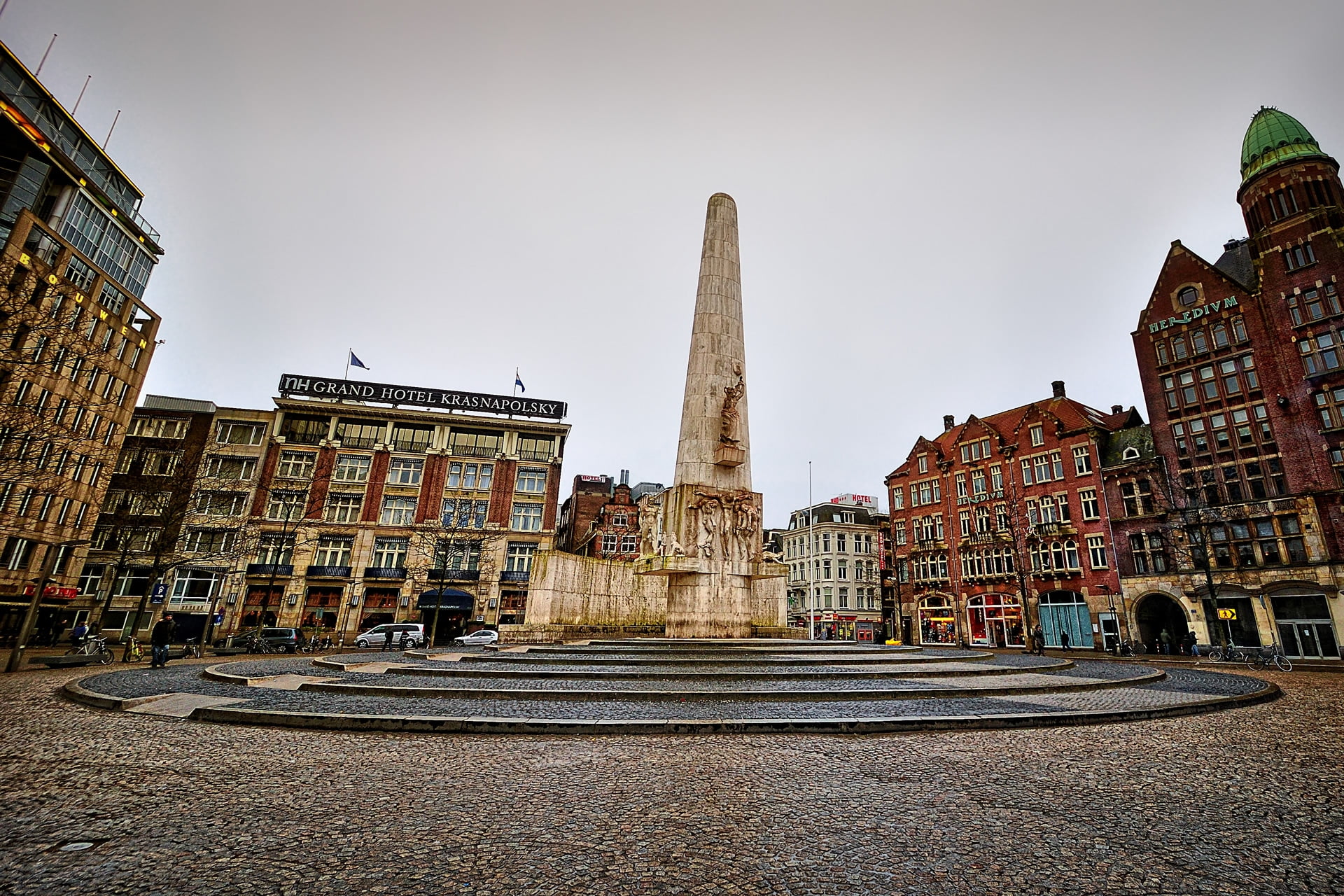 the past, europe, statue, building Exterior, amsterdam, national Landmark, 1080P, sky, capital, netherlands, ancient, architecture, tourist, architectural column, HD Wallpaper