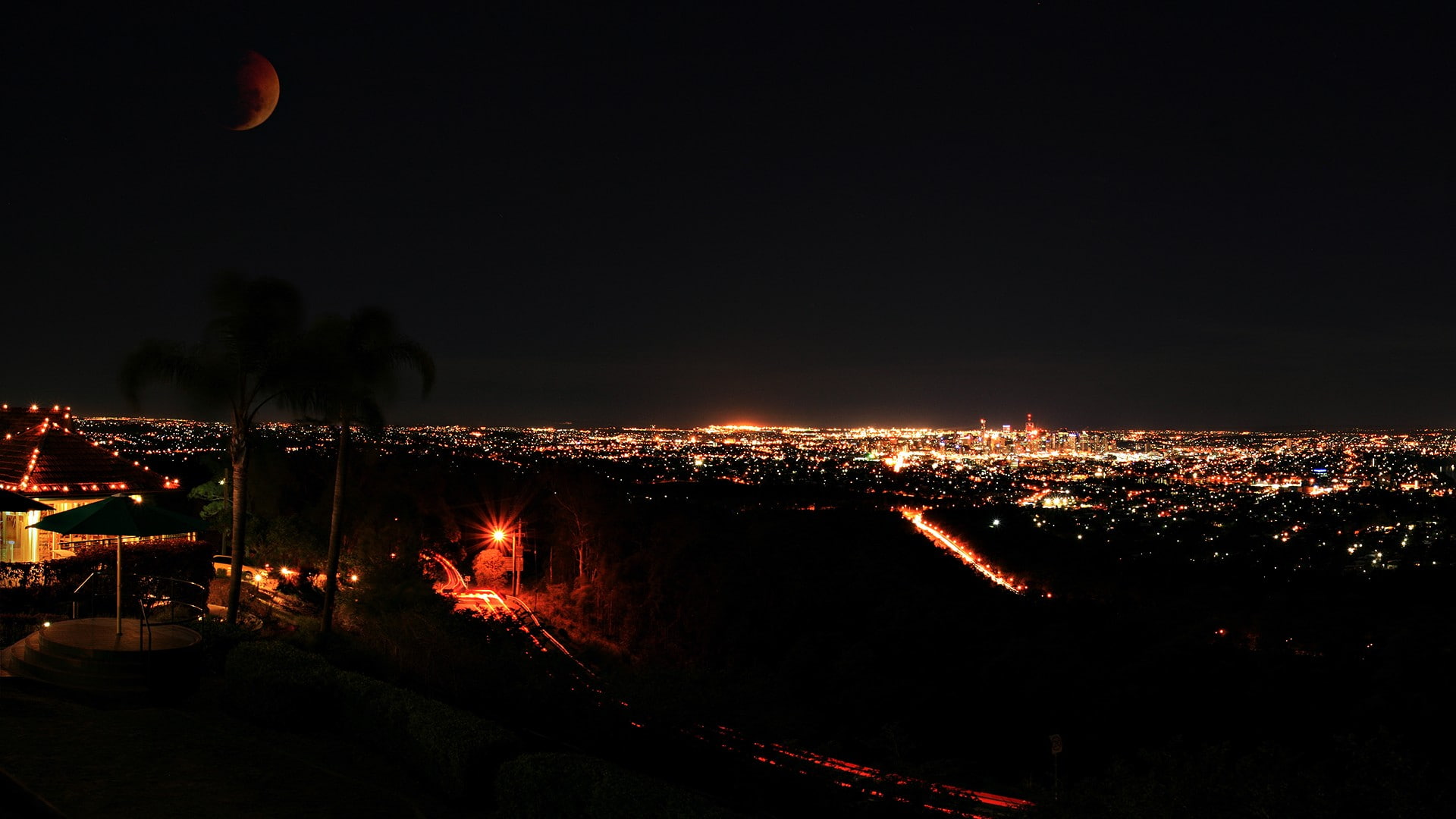 cityscape, night, 1080P, Brisbane, Moon, HD Wallpaper
