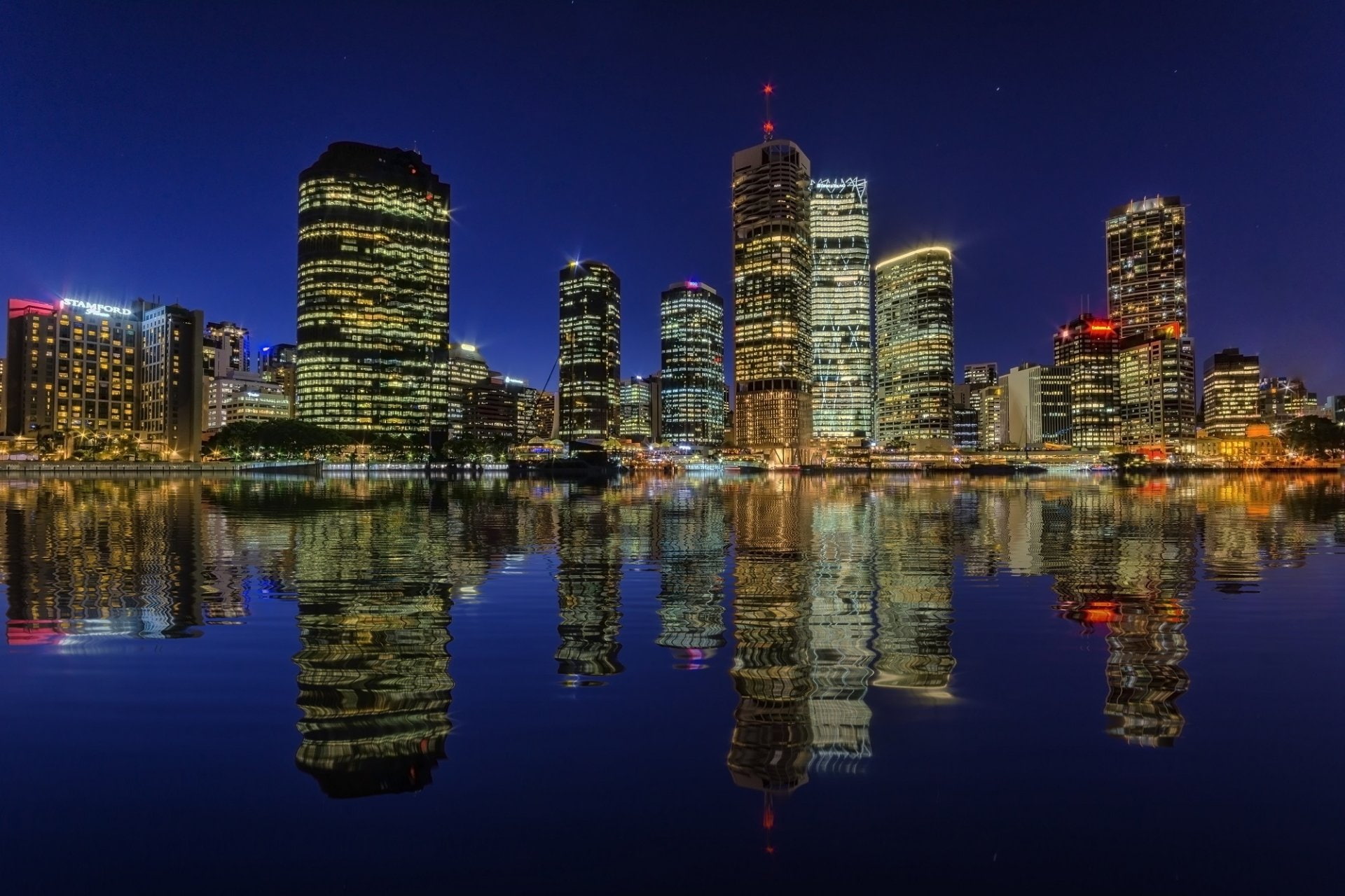 Australia, Skyscraper, City, Water, Brisbane, Cities, 1080P, Night, Building, Reflection, HD Wallpaper