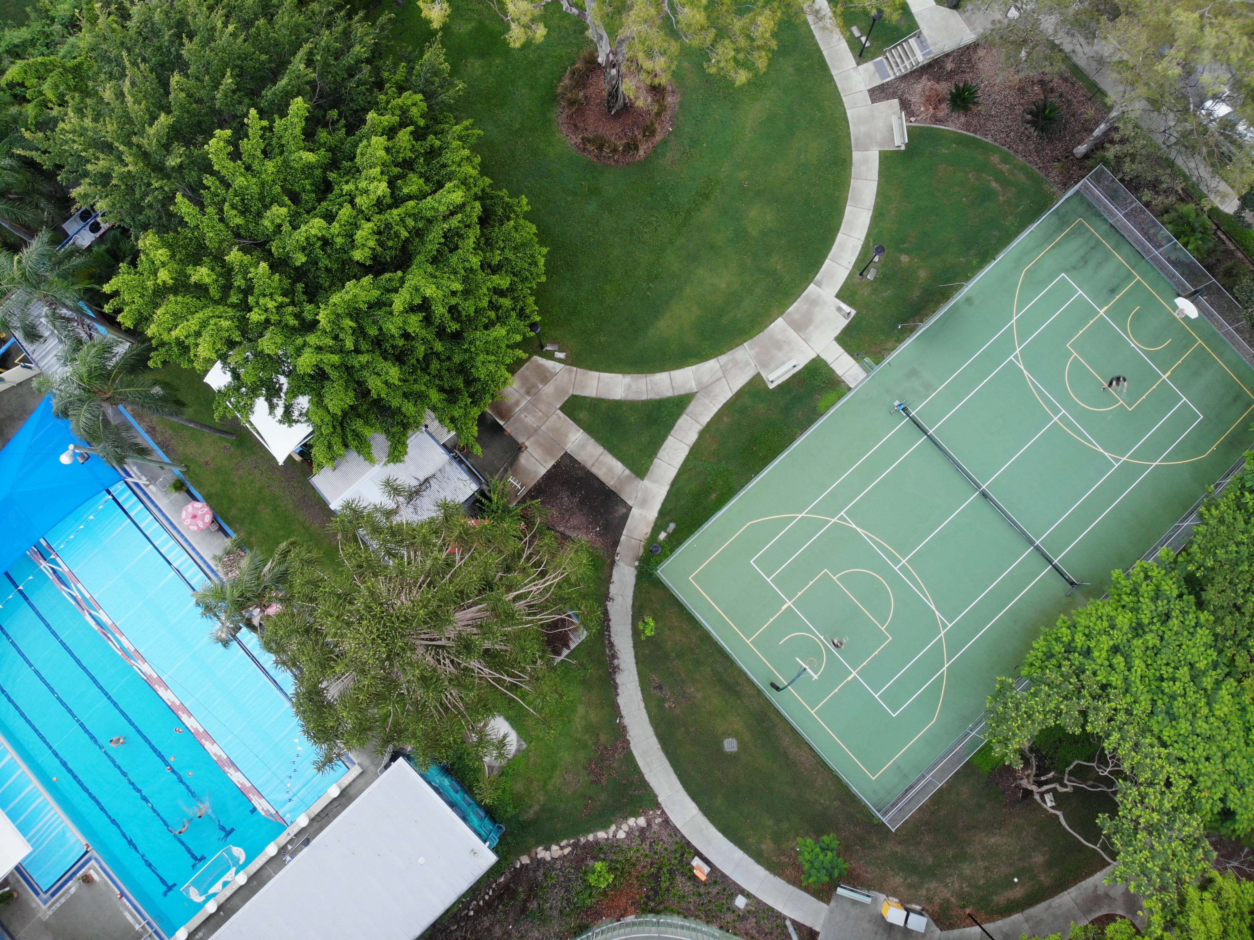 architecture, nature, tree, swimming pool, australia, 4K, aerial view, high angle view, built structure, building exterior, sport, green color, plant, HD Wallpaper