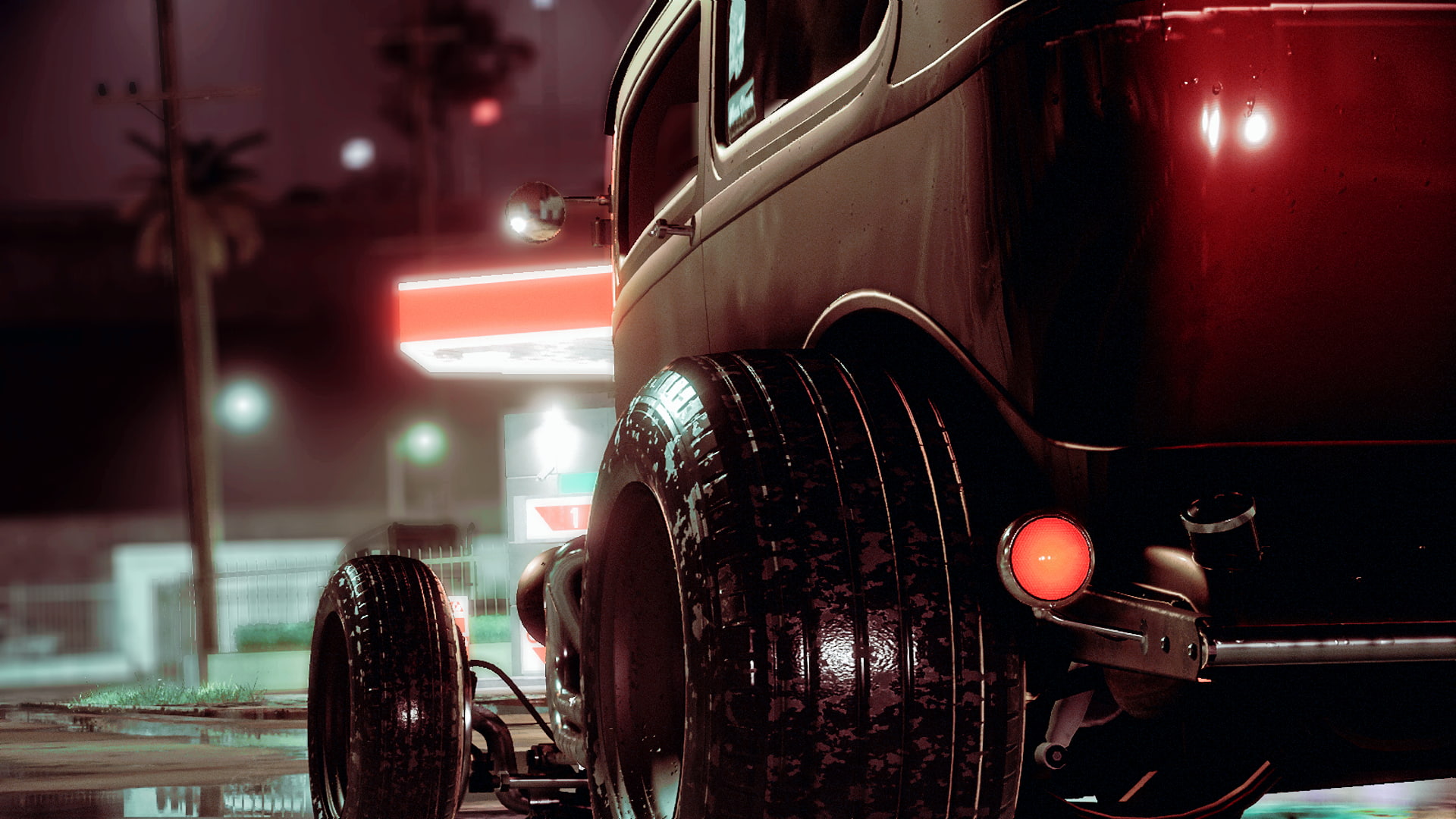 photography, focus on foreground, red, mode of transportation, 1080P, headlight, motor vehicle, Hot Rod, transportation, lighting equipment, vintage car, HD Wallpaper