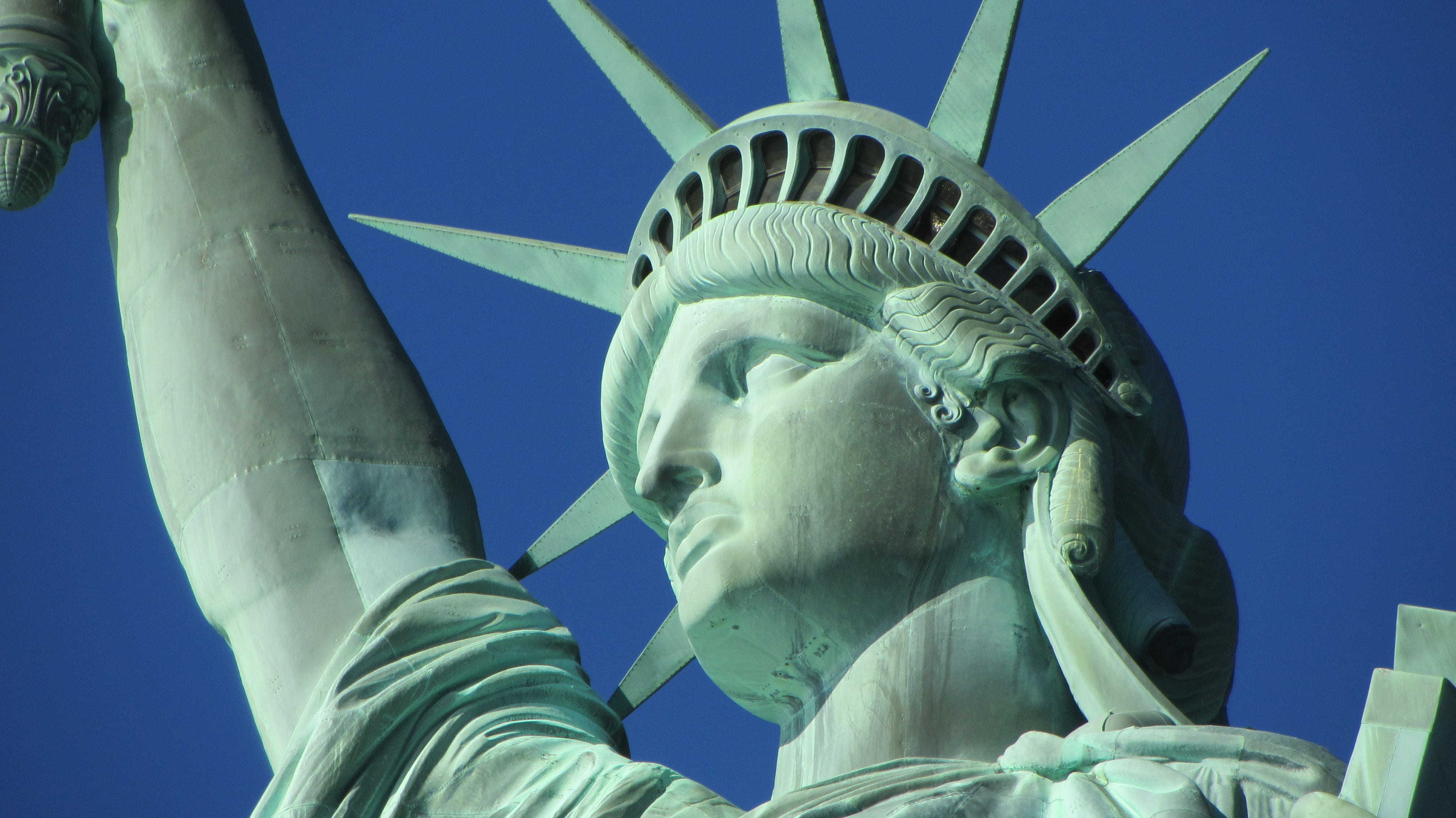 sky, representation, royalty, liberty, blue, no people, low angle view, freedom, close-up, human representation, new, new york city, outdoors, ny, independence, HD Wallpaper