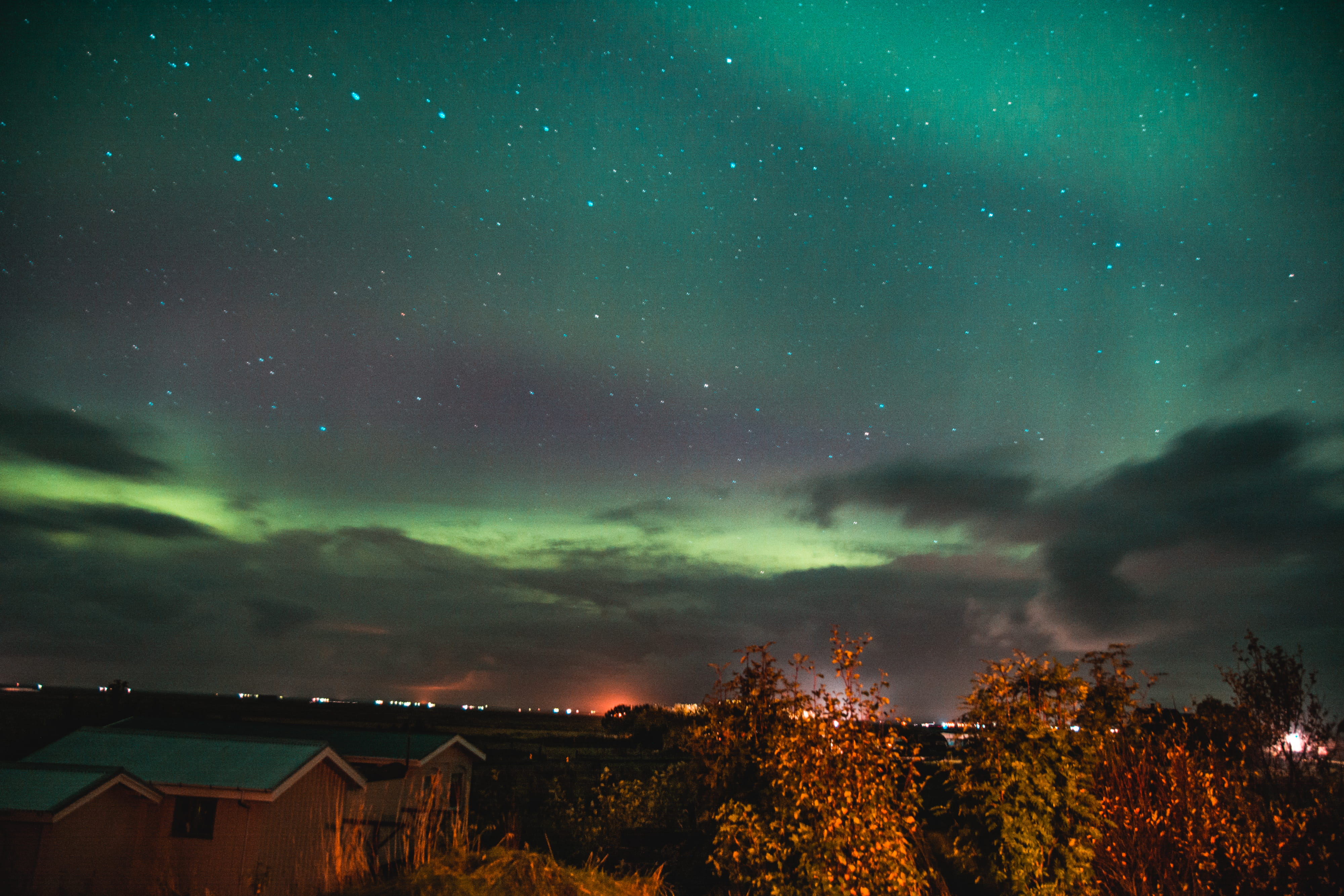 farm, southcoast, northern lights, outdoors, tranquility, plant, astronomy, dramatic sky, stars, house, night, star - space, iceland, sky, nikon d7100, HD Wallpaper