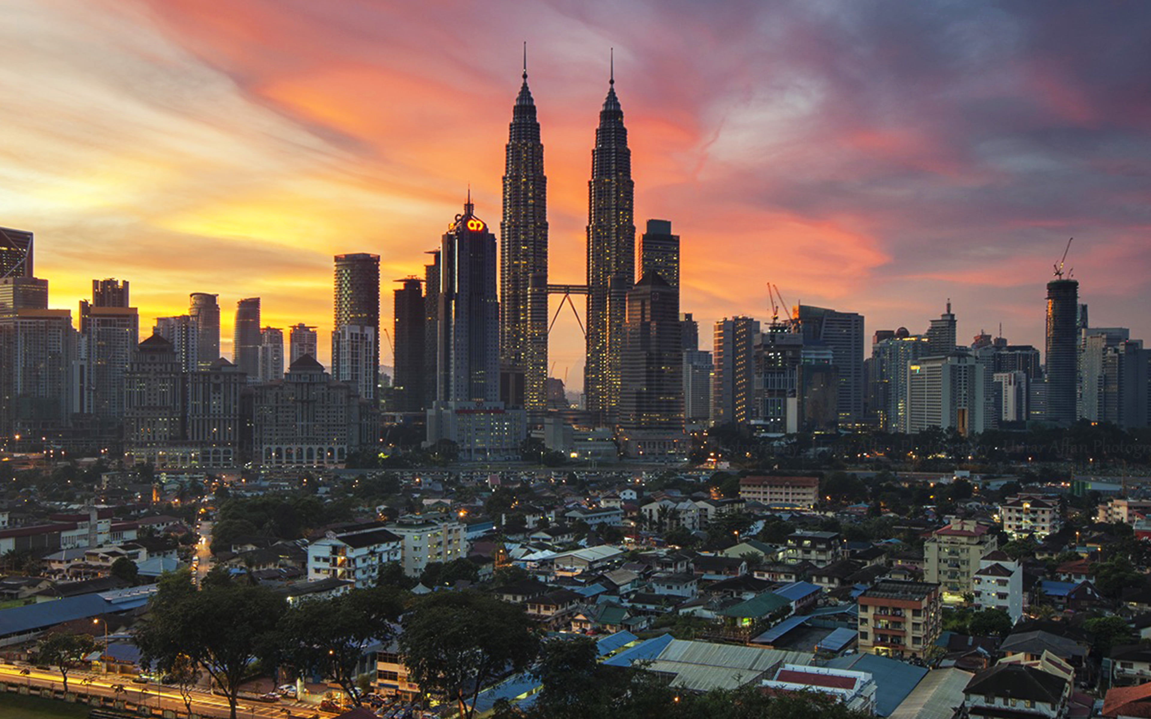 building, modern, built structure, towers, malaysia, office building exterior, landscape, tall - high, building exterior, crowd, sunset, outdoors, crowded, HD Wallpaper