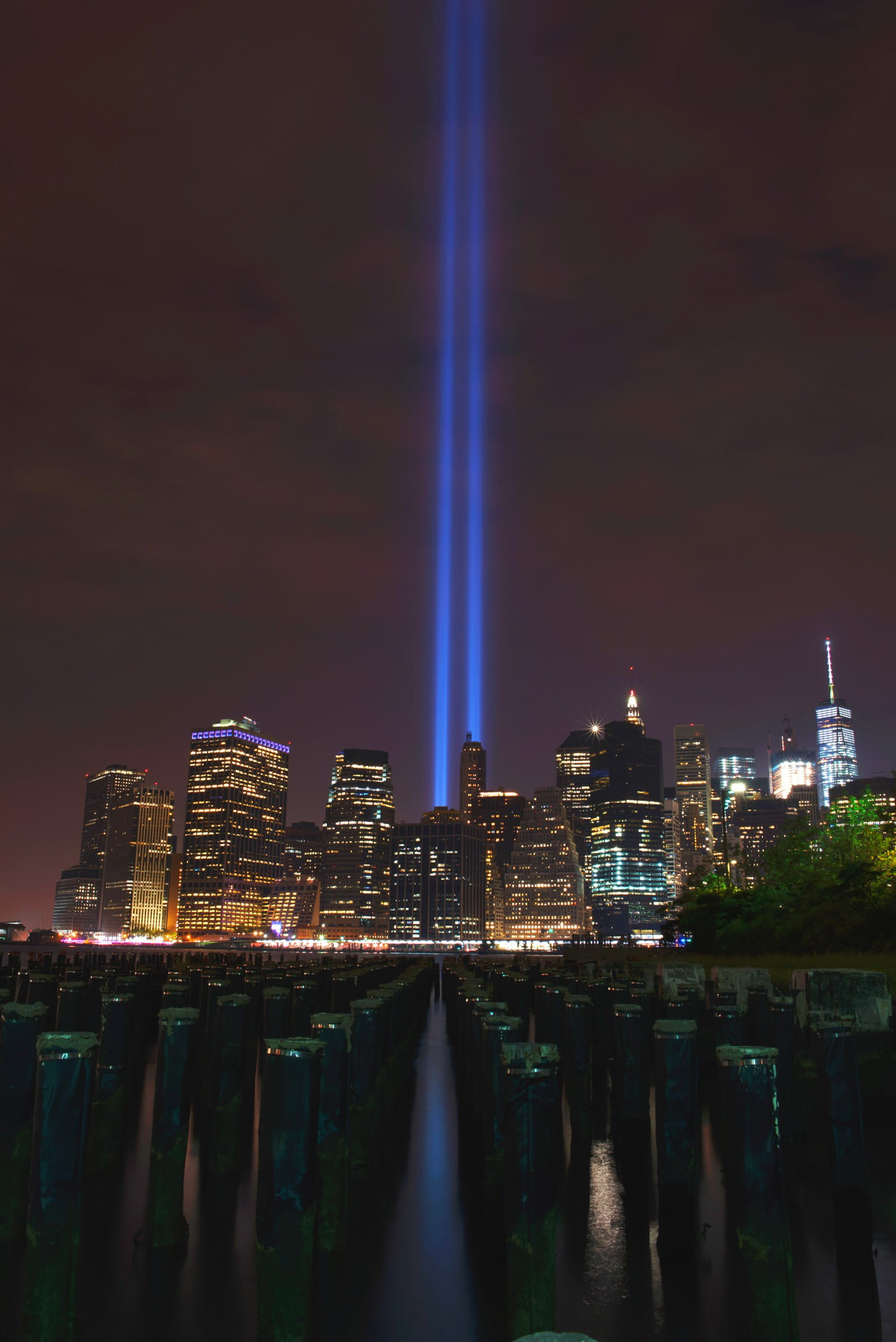 building, skyline, river, night, modern, light painting, united states, wall street, world trade center, built structure, memorial, ny, city, pier, architecture, Phone HD Wallpaper