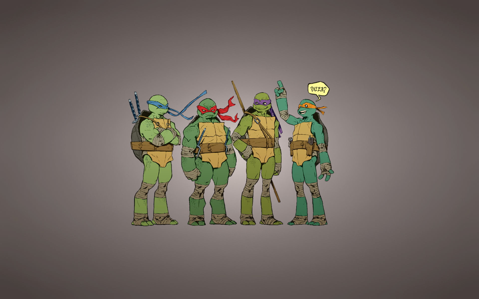 gray background, yellow, white background, gray, heroes, Teenage Mutant Ninja Turtles, creativity, variation, art and craft, people, backgrounds, Leonardo, HD Wallpaper