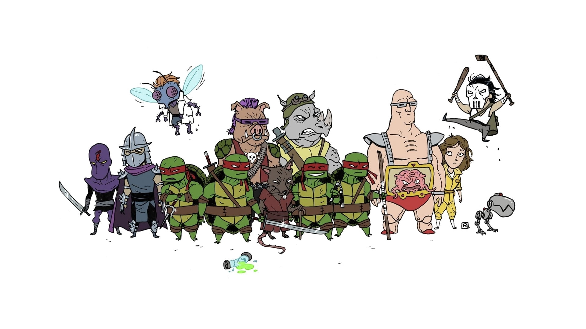  Leonardo, indoors, art and craft, April Oneil, Baxter Stockman, Bebop, Donatello, still life, high angle view, Casey Jones, human representation, HD Wallpaper