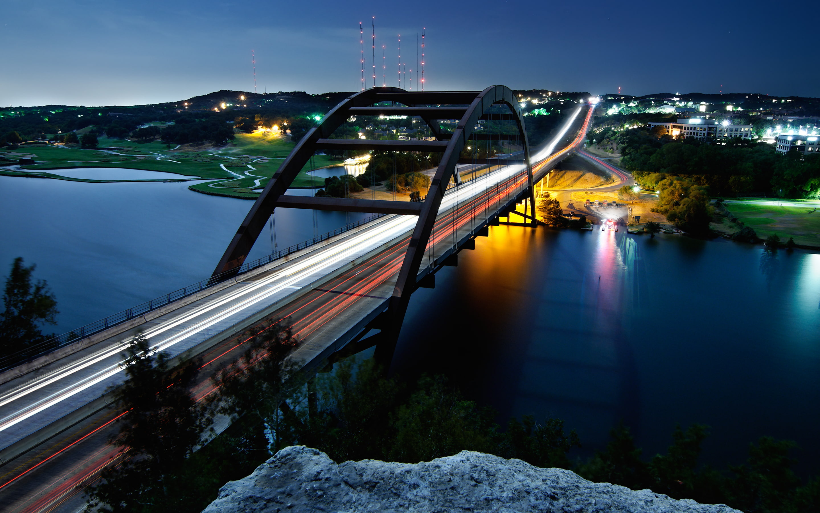 suspension, black, bridge, austin, 2K, pennybacker, HD Wallpaper