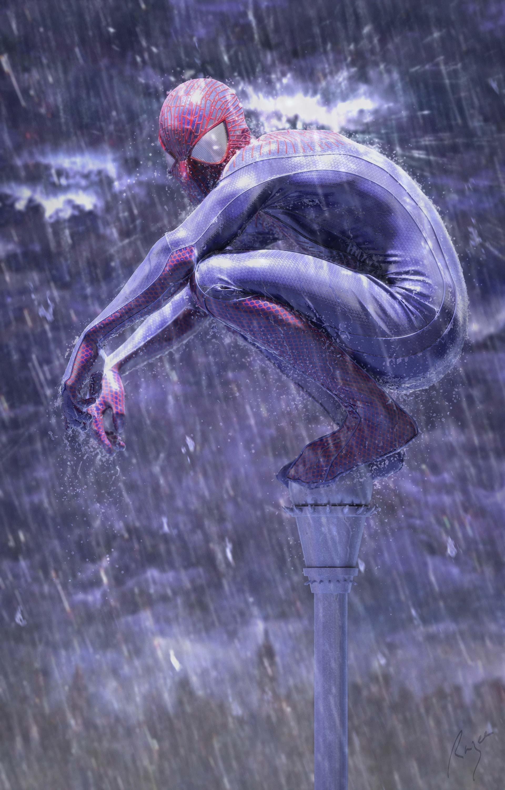 water, splashing, motion, one animal, 2K, adult, purple, celebration, rain, day, one person, Spider-Man, outdoors, selective focus, animal wildlife, bizarre, Phone HD Wallpaper