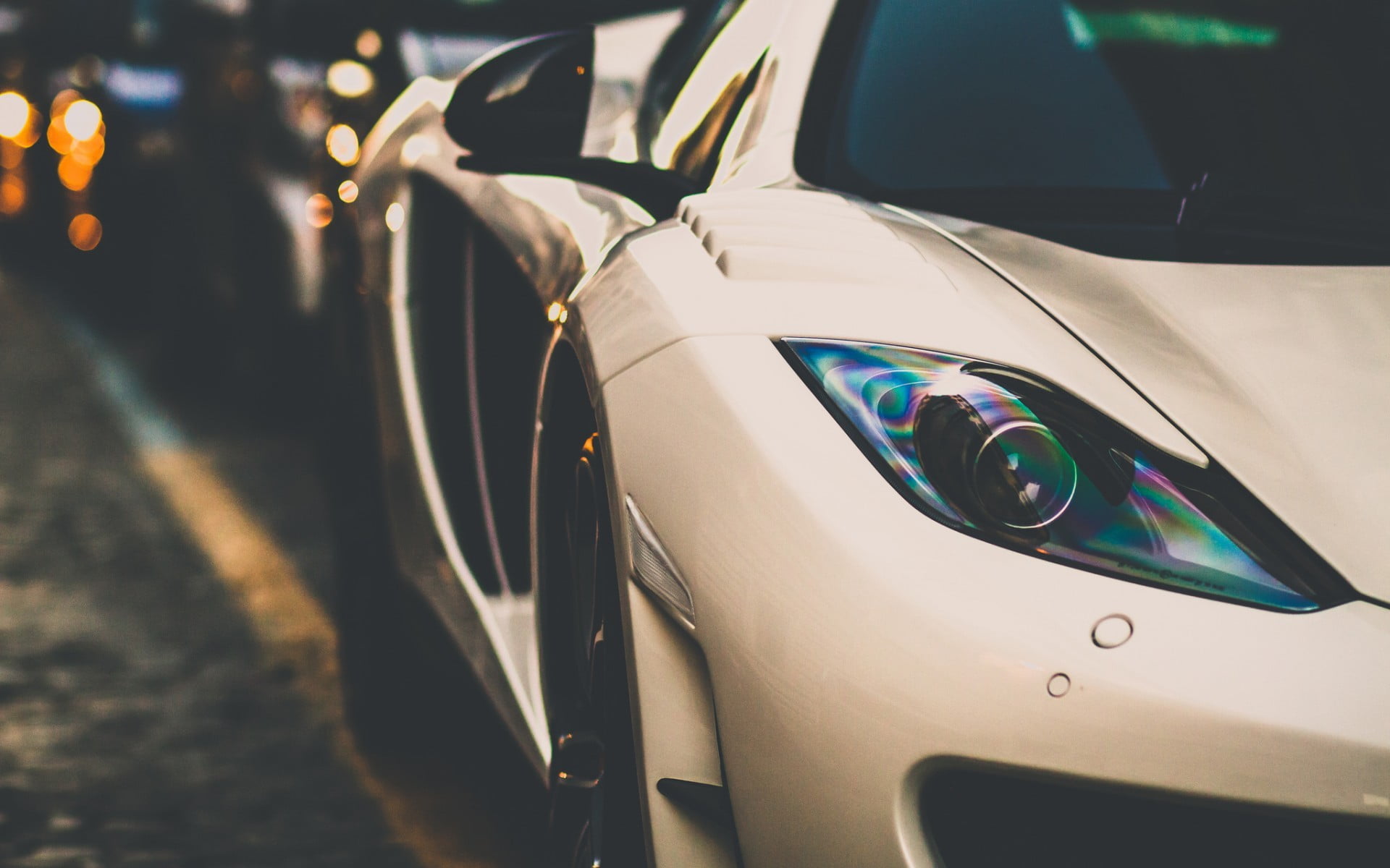 stationary, traffic, no People, transportation, modern, blurred Motion, nature, sports Car, gold, travel, illuminated, coupe, outdoors, headlight, wheel, HD Wallpaper