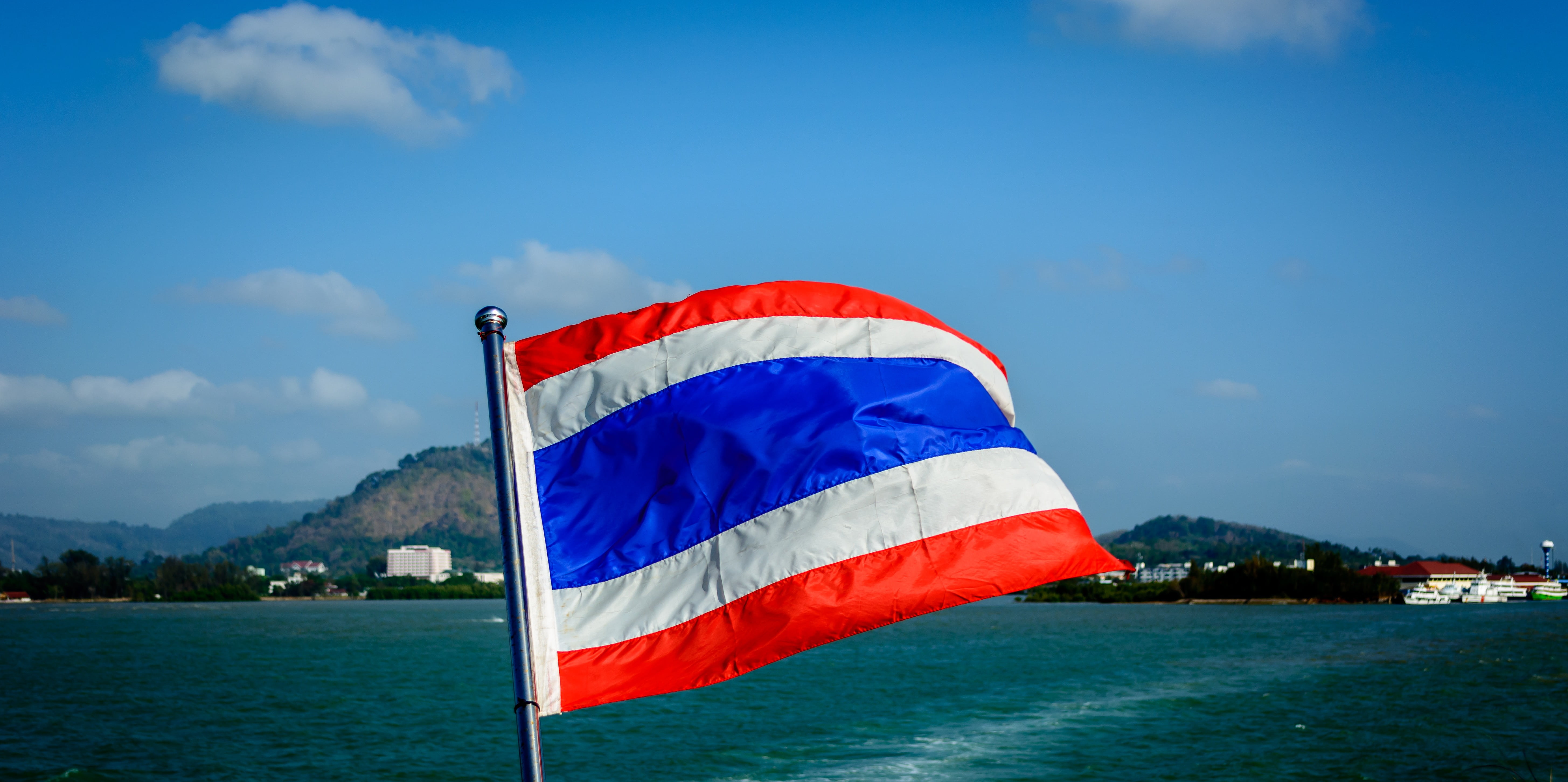 striped, day, thailand, white, silhouette, cloud - sky, red, green, blue, multi colored, no people, mountain, 5K, patriotism, wind, environment, cliff, HD Wallpaper