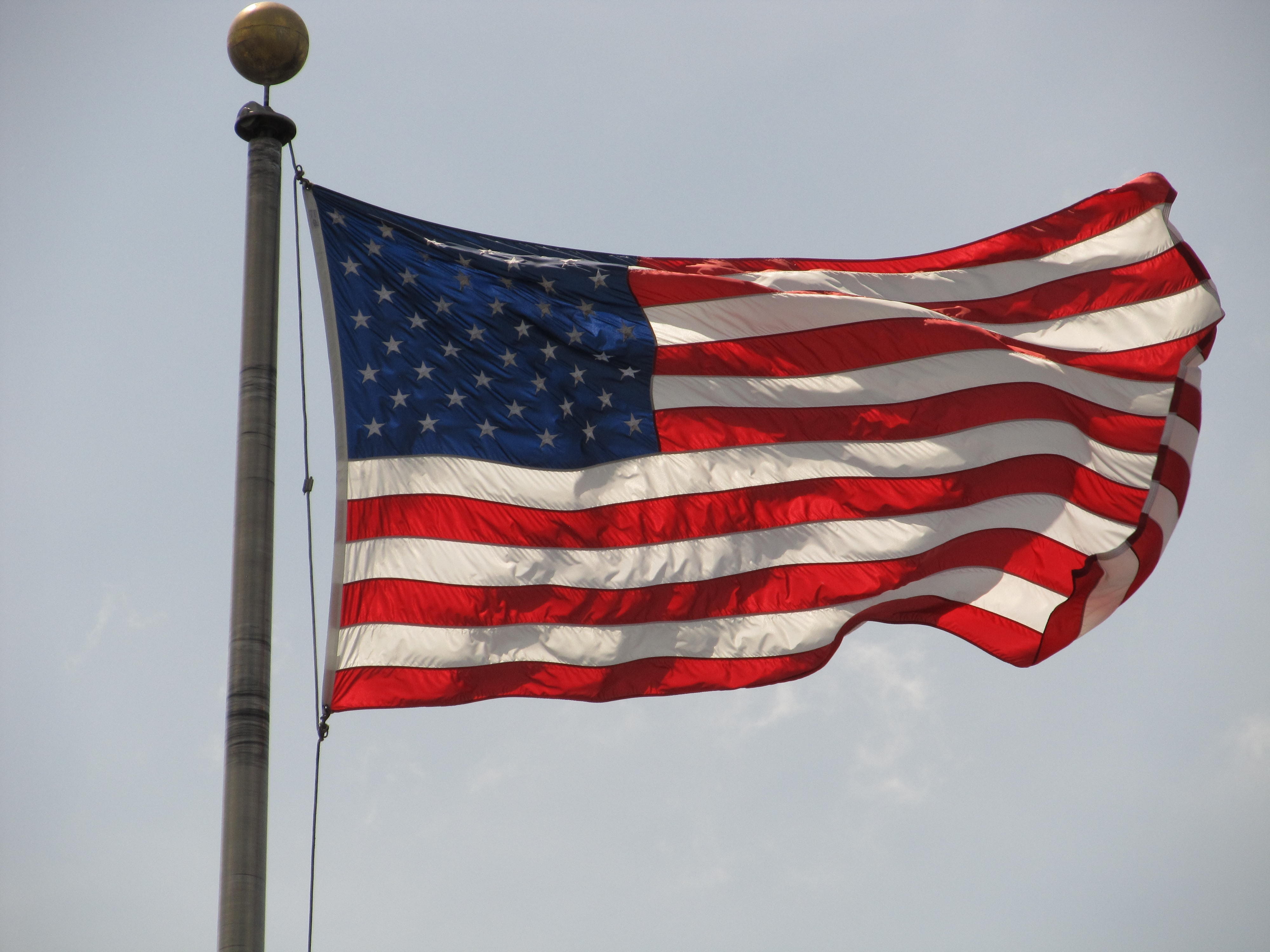 waving, independence, patriotism, blowing, outdoors, environment, old glory, nature, windy, sky, striped, cultures, emotion, national icon, blue sky, day, HD Wallpaper