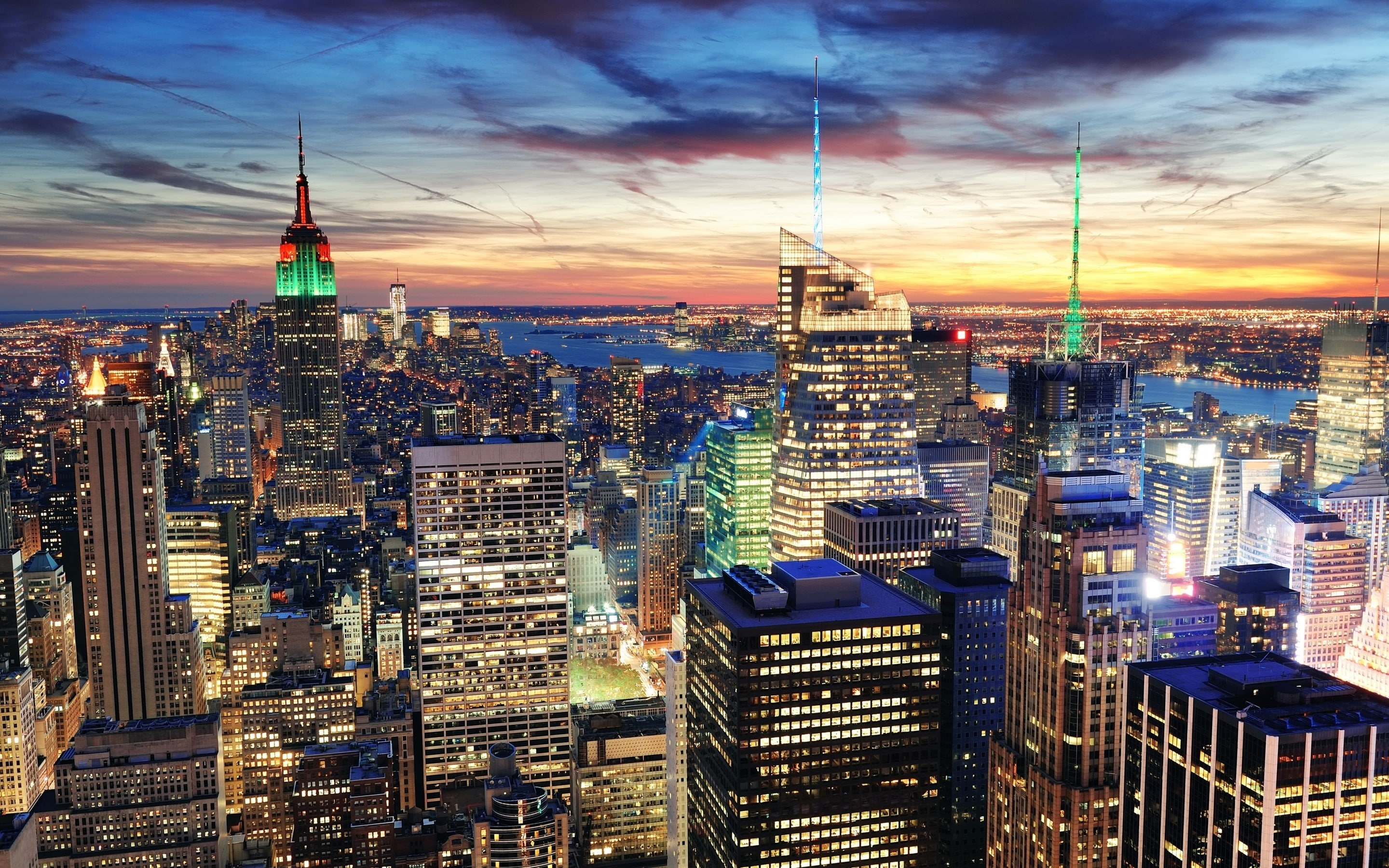 view, new, ny city, lights, york, 2K, night, HD Wallpaper