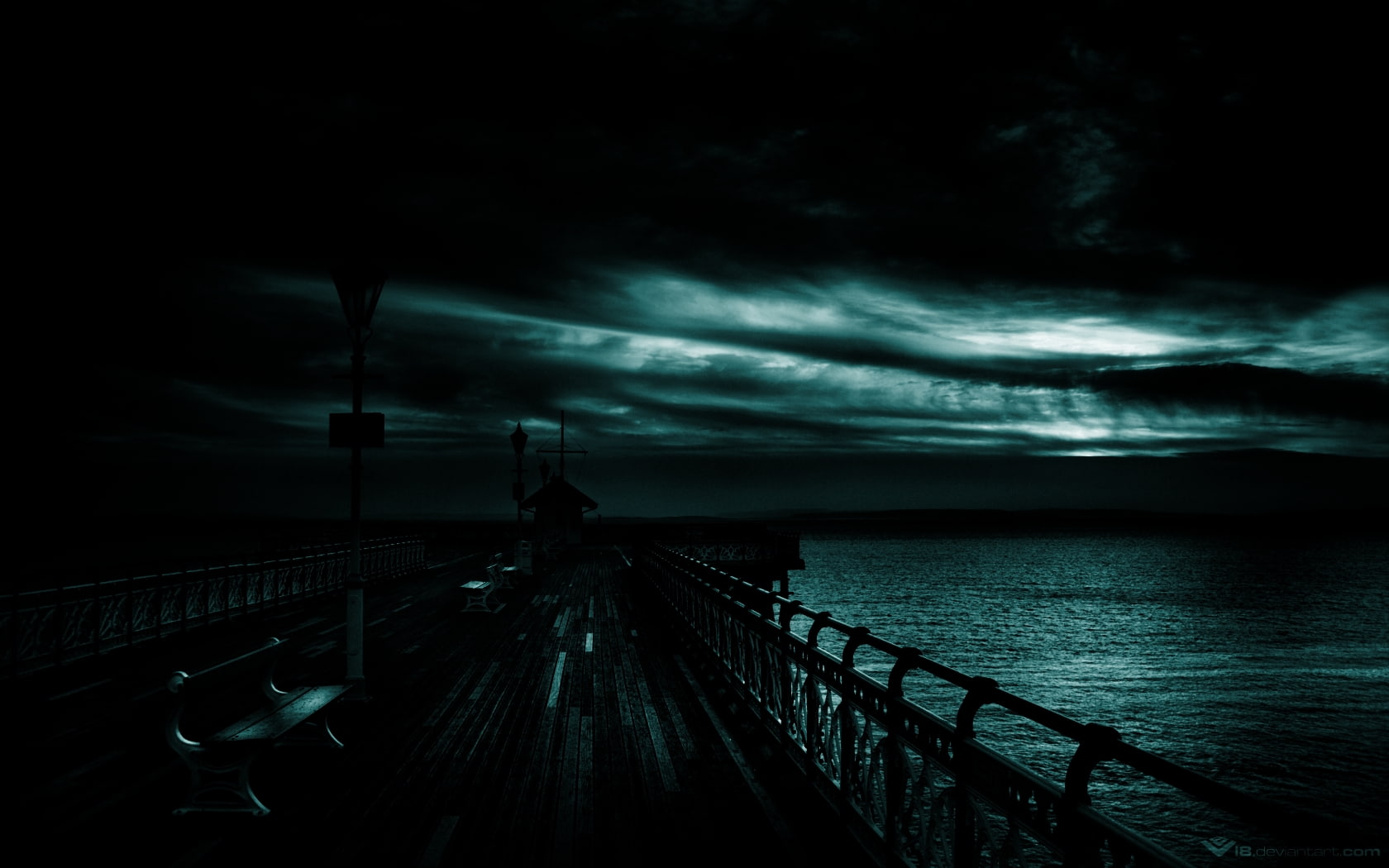 pier, 720P, ocean, dark, hd, clouds, nature, HD Wallpaper