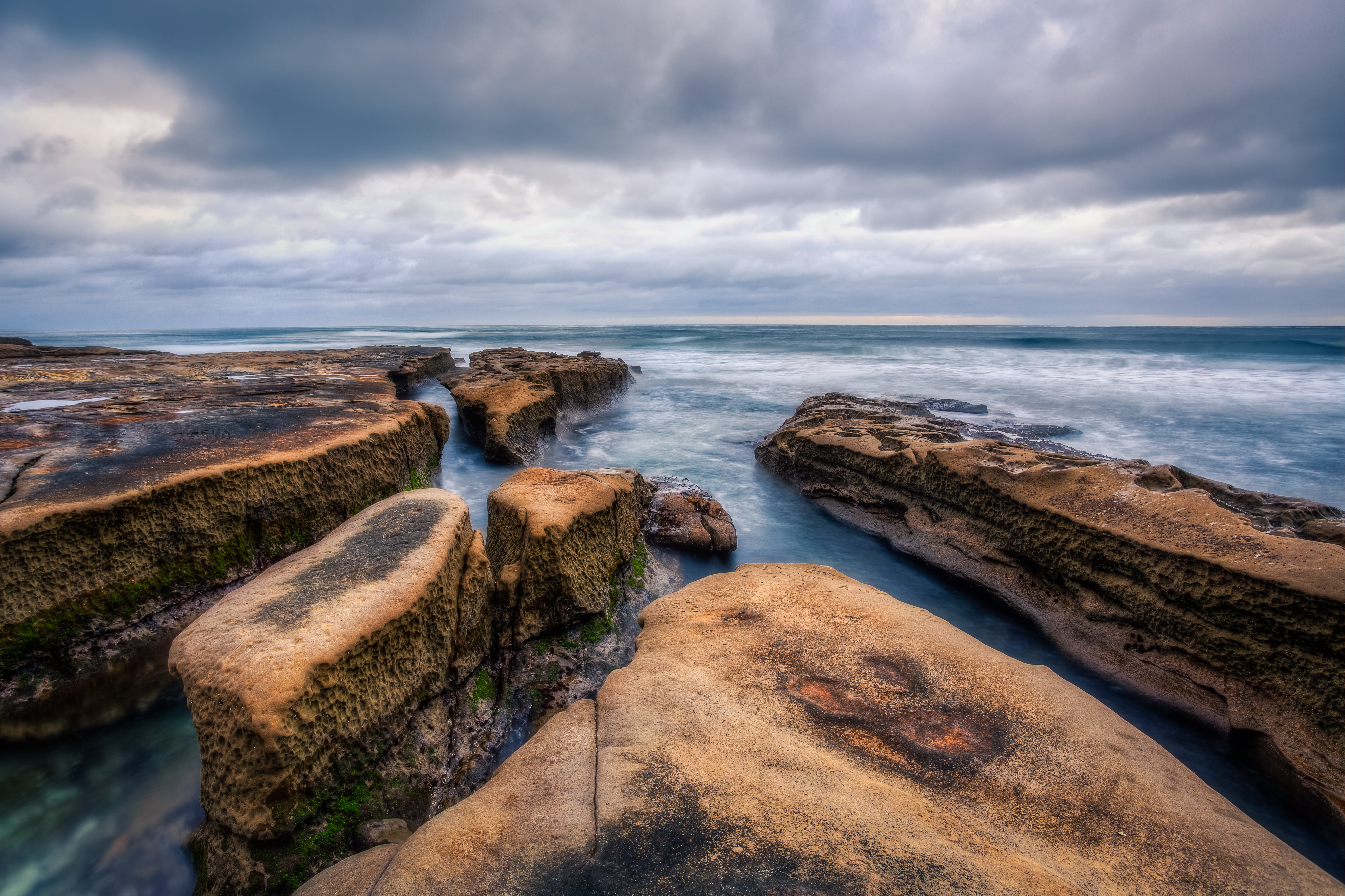 Clouds, skies, canon 5d mark iii, cliff, cloudy, body, 5K, aerial view, aerial, body of water, La Jolla, hdr, Obstruction, nature, sea, Coastal, near, HD Wallpaper