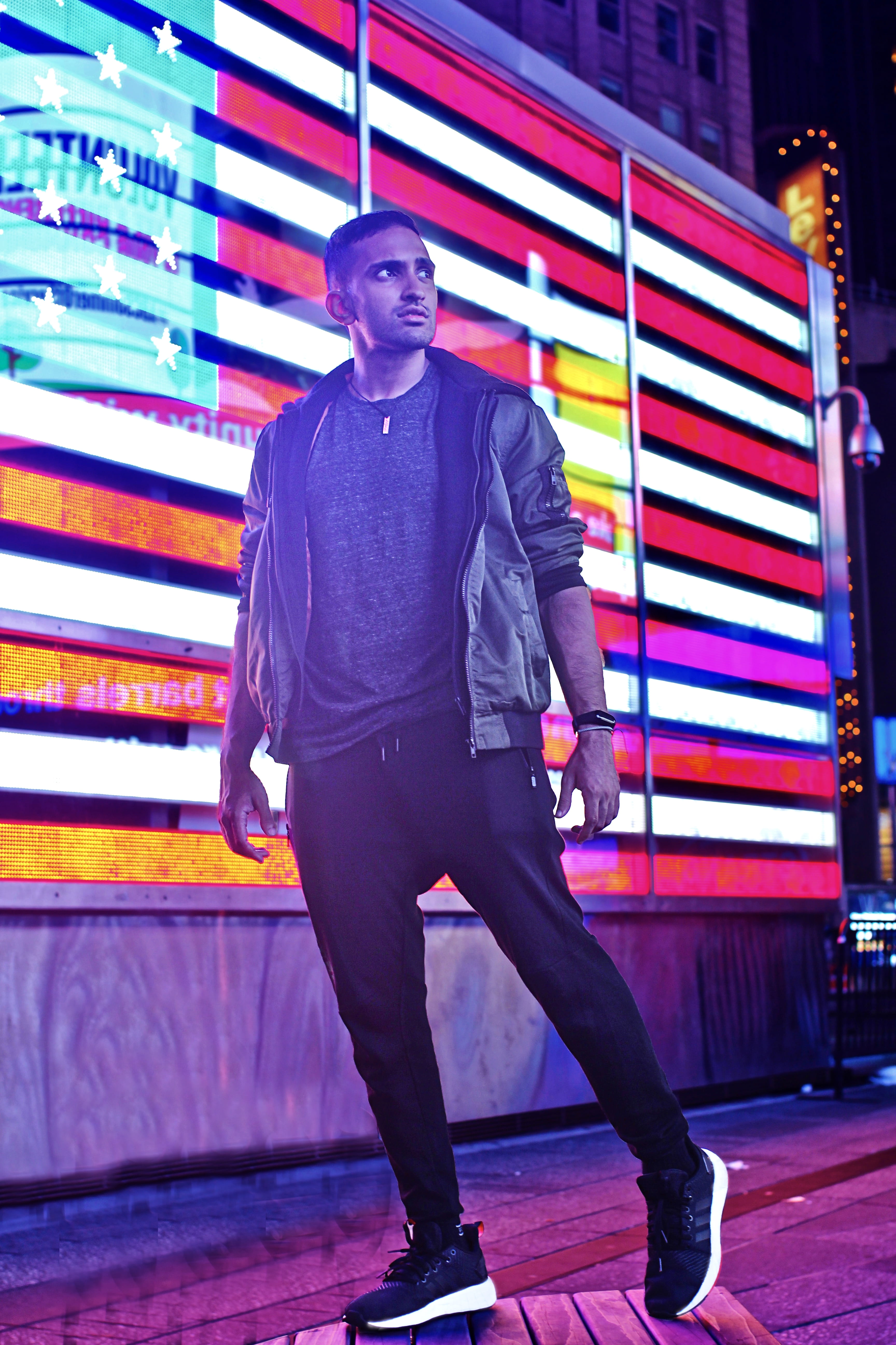 real people, portrait, young men, multi colored, young adult, theater district, lifestyles, full length, men, night, 5K, front view, one person, standing, Phone HD Wallpaper