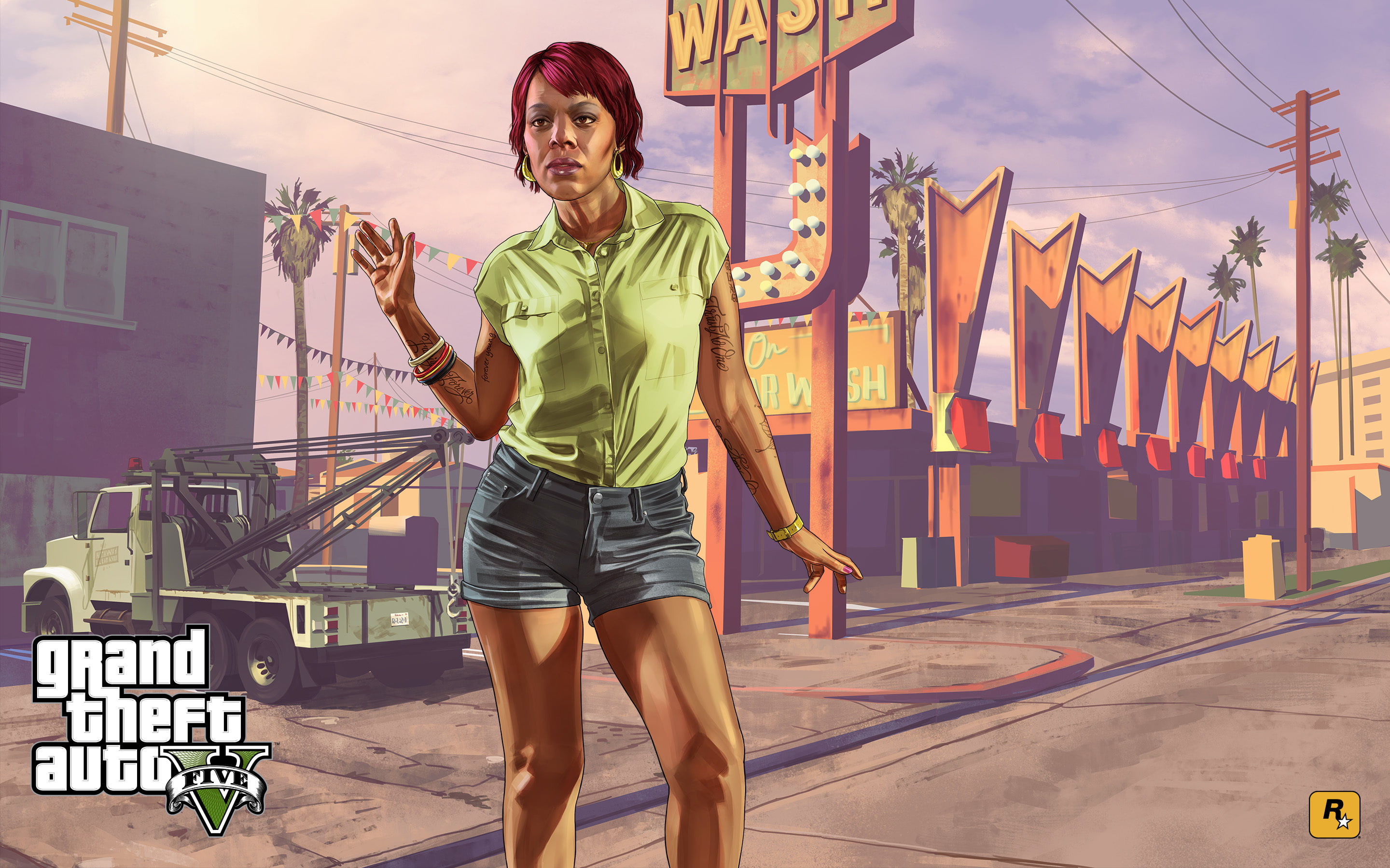 tow truck, girl, Tonya, Concept art, Grand Theft Auto V, sink, Rockstar Games, 2K, HD Wallpaper