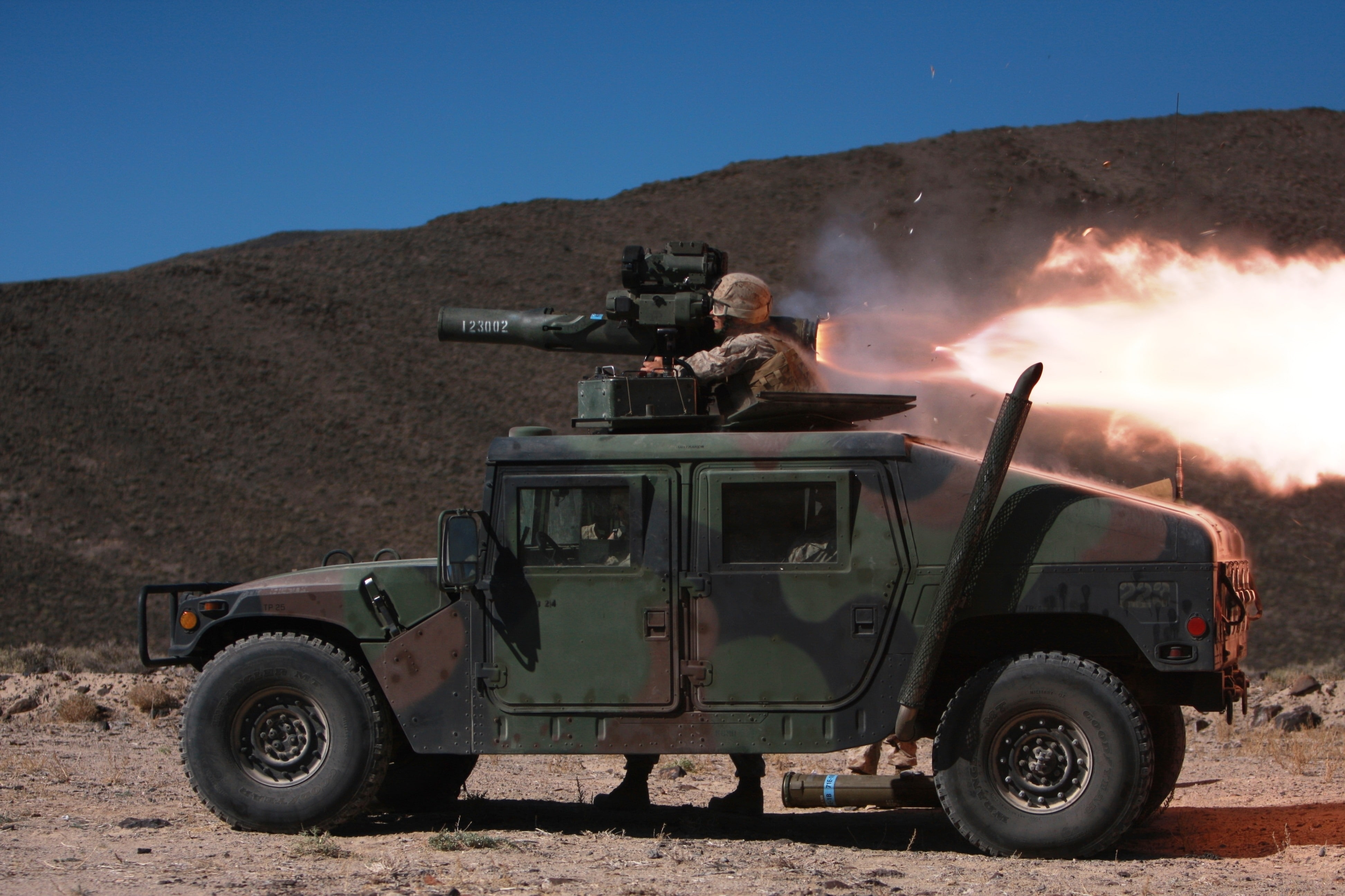 Fire, hummer, army, rocket, tow, hd, 4K, humvee, aircraft, attack, military, vehicles, art, x, HD Wallpaper