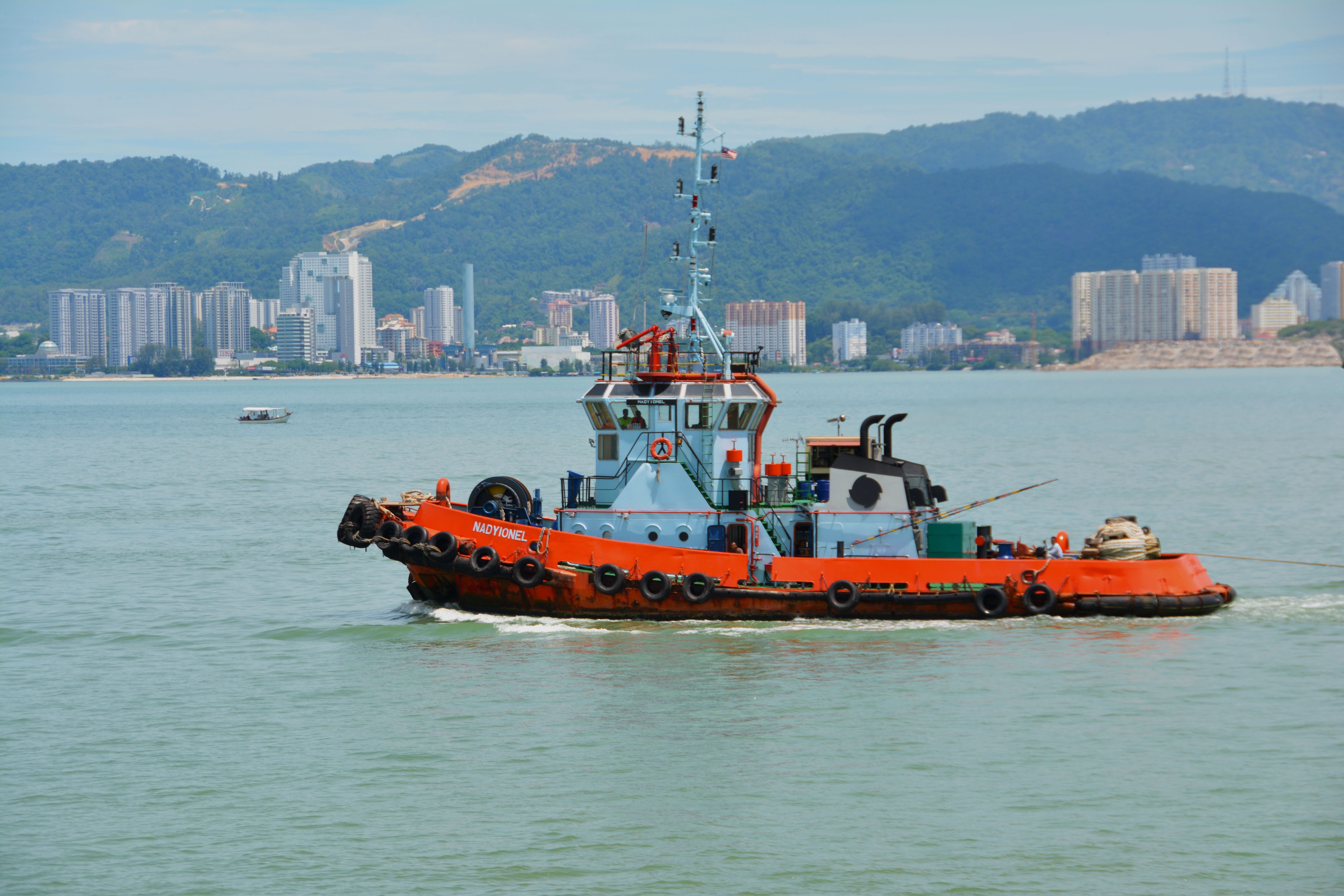 boat, tug, waterfront, nature, 5K, built structure, day, building, shipping, towing, freight, marine, sea, Ship, no people, mode of transportation, sky, HD Wallpaper
