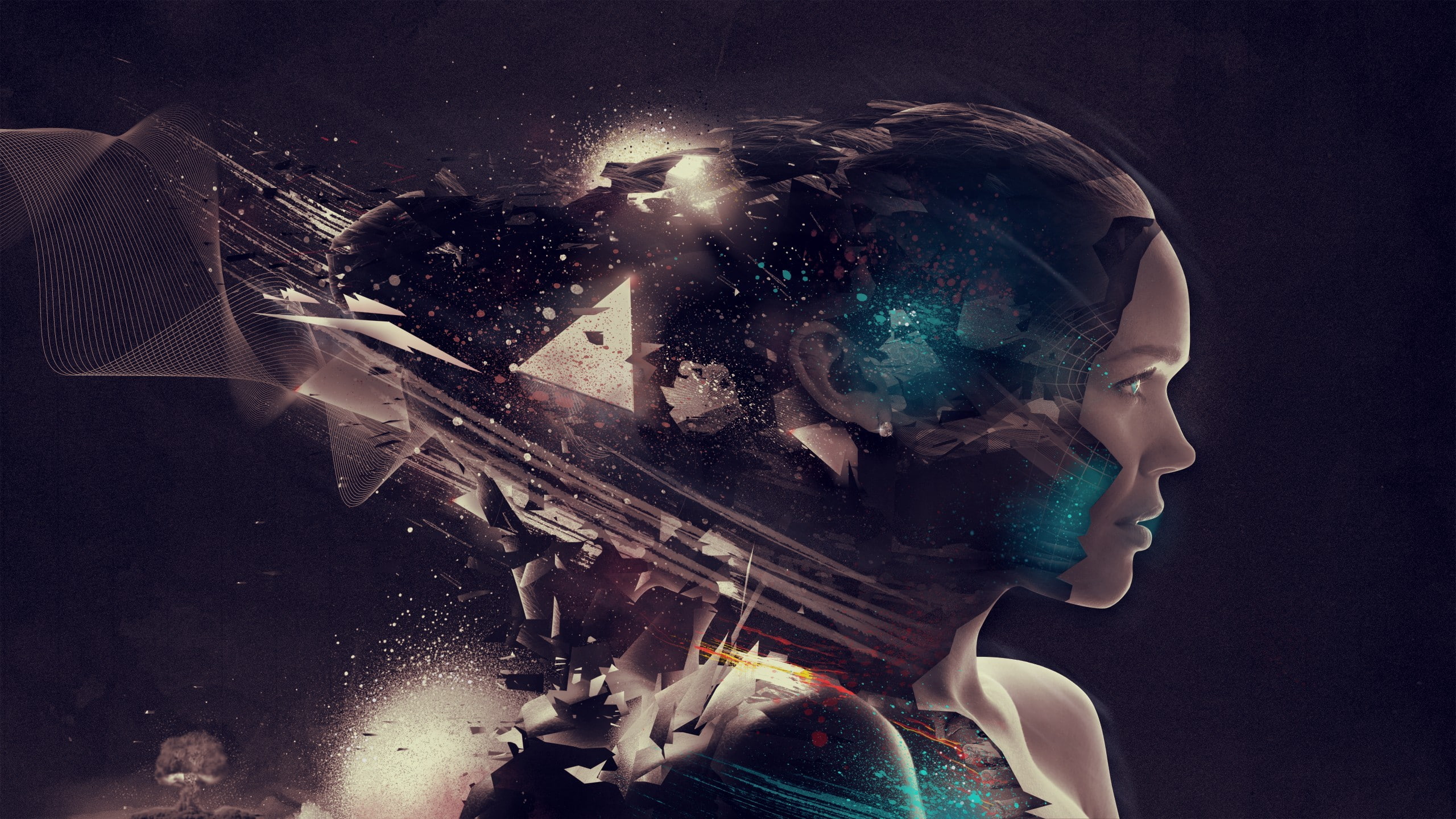 2K, abstract, profile, digital art, Paint Splatter, women, face, HD Wallpaper