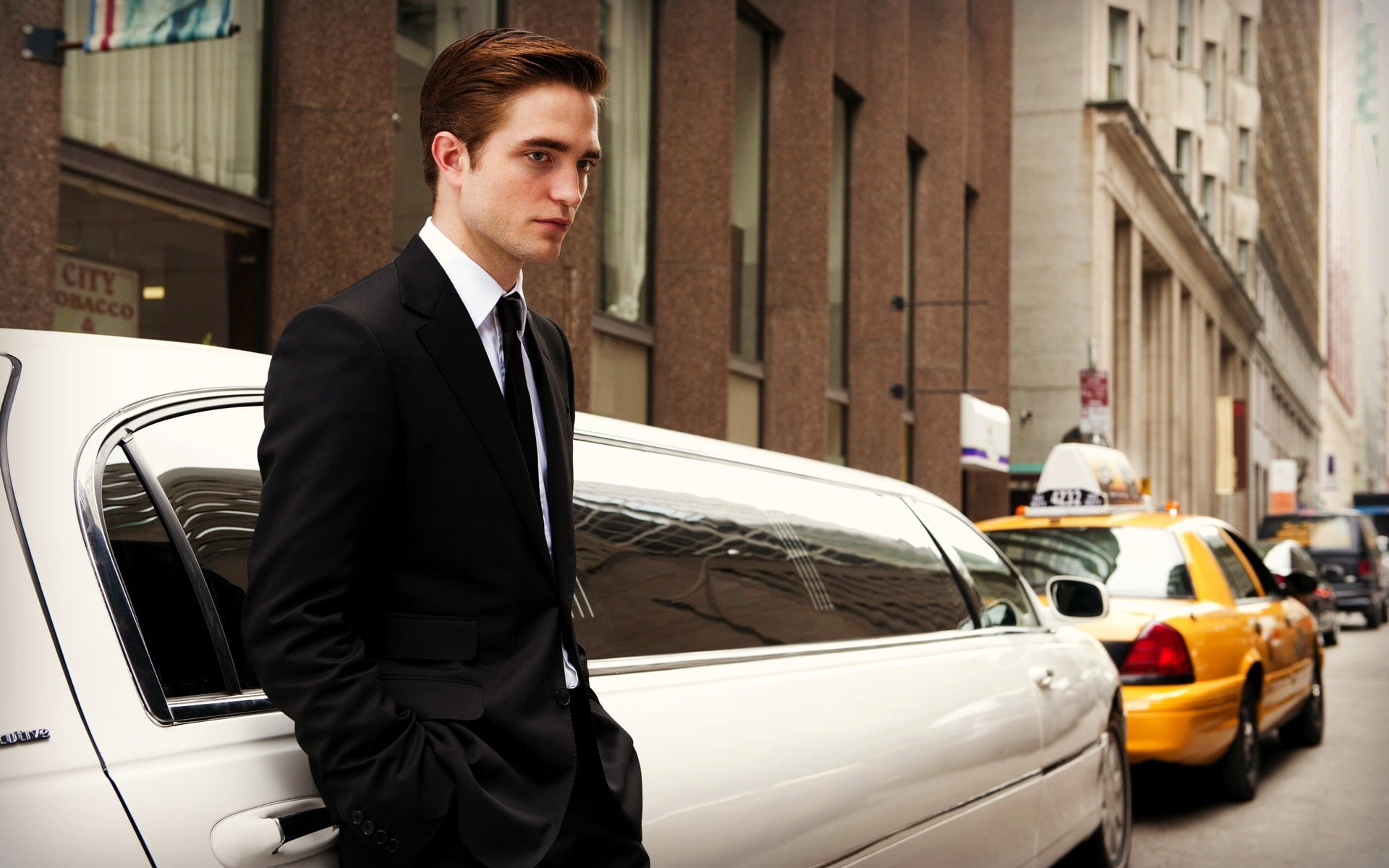 art, limousines, 1080P, suit, buildings, Streets, hd, men, people, robert, blondes, x, pattinson, actors, HD Wallpaper