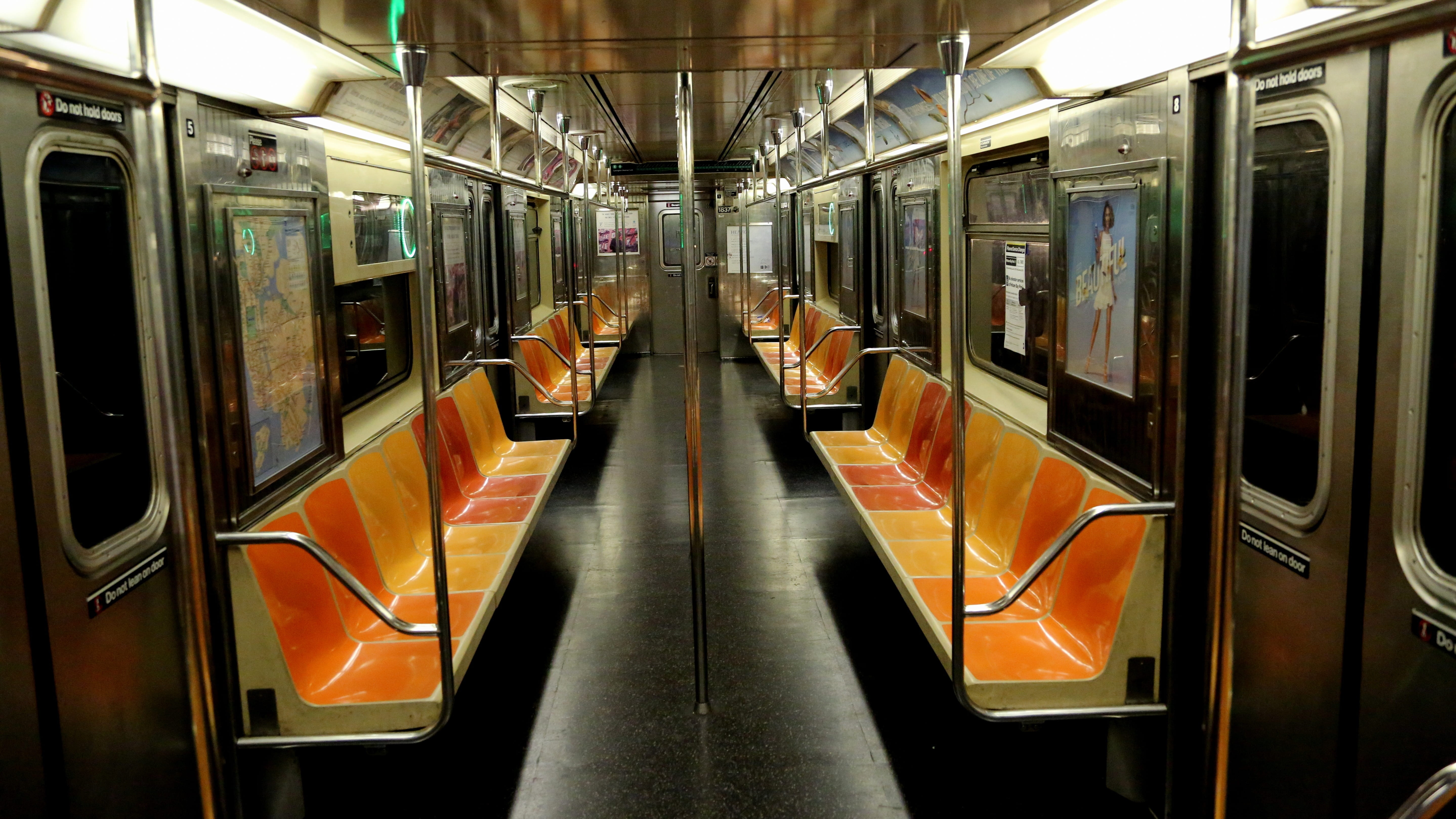 transportation, new york, illuminated, 5K, empty, railroad car, window, mode of transportation, vehicle seat, passenger train, commuter, vehicle interior, HD Wallpaper