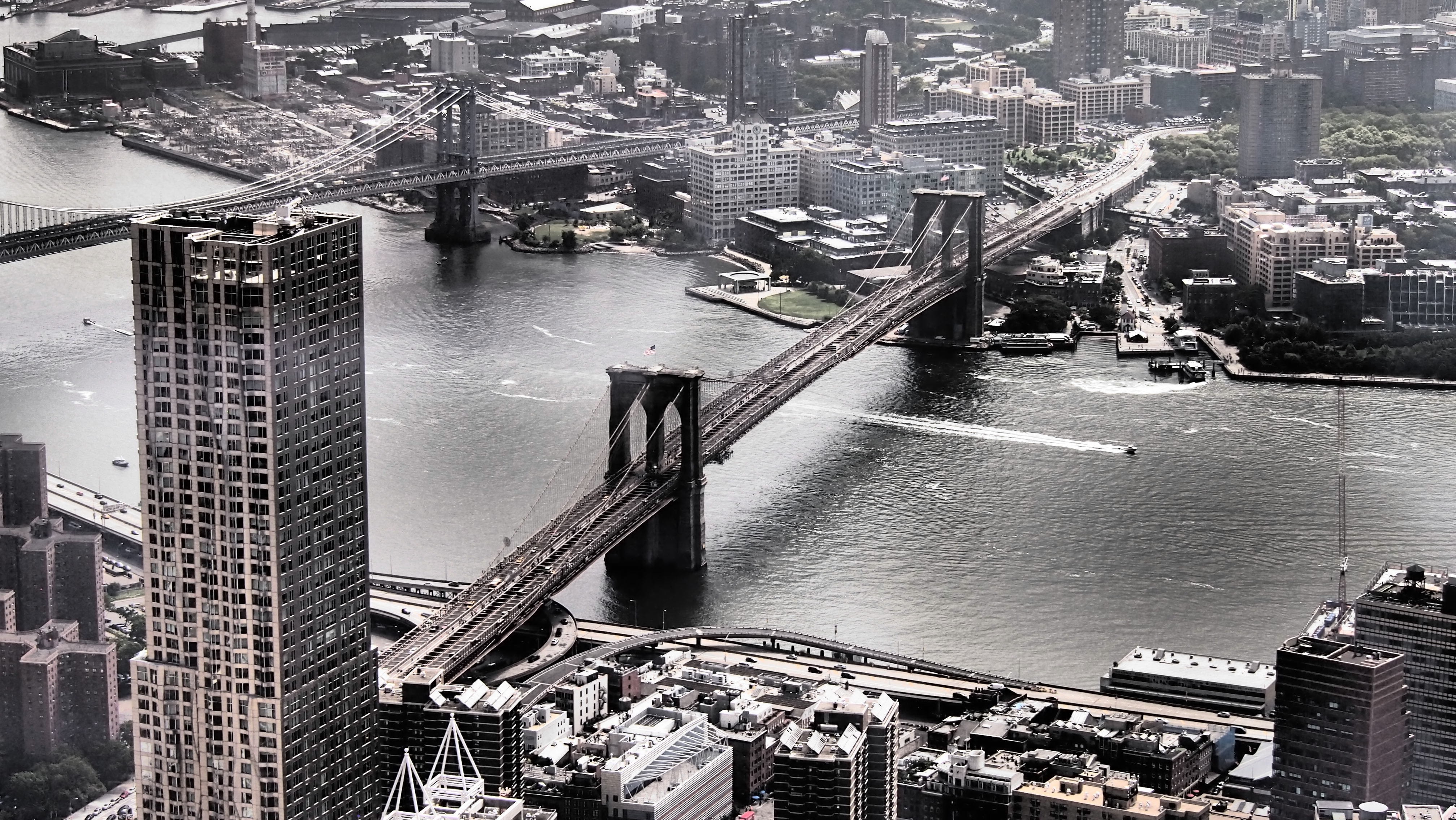 transportation, high angle view, office building exterior, nautical vessel, bridge, modern, sightseeing, skyscraper, river, travel destinations, new york, HD Wallpaper