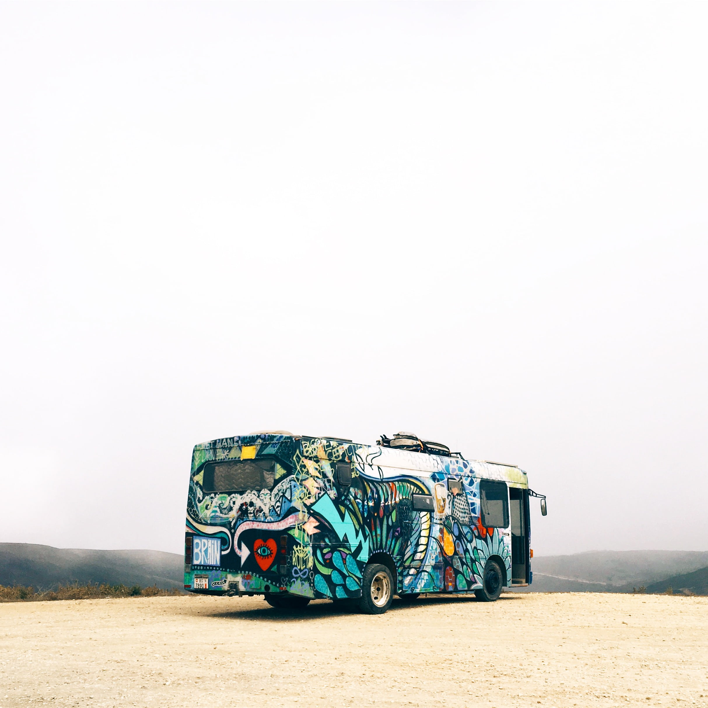multi colored, bus, multicolored, mode of transportation, motor vehicle, 1080P, sky, design, off-road vehicle, land vehicle, nature, parking, creativity, Phone HD Wallpaper