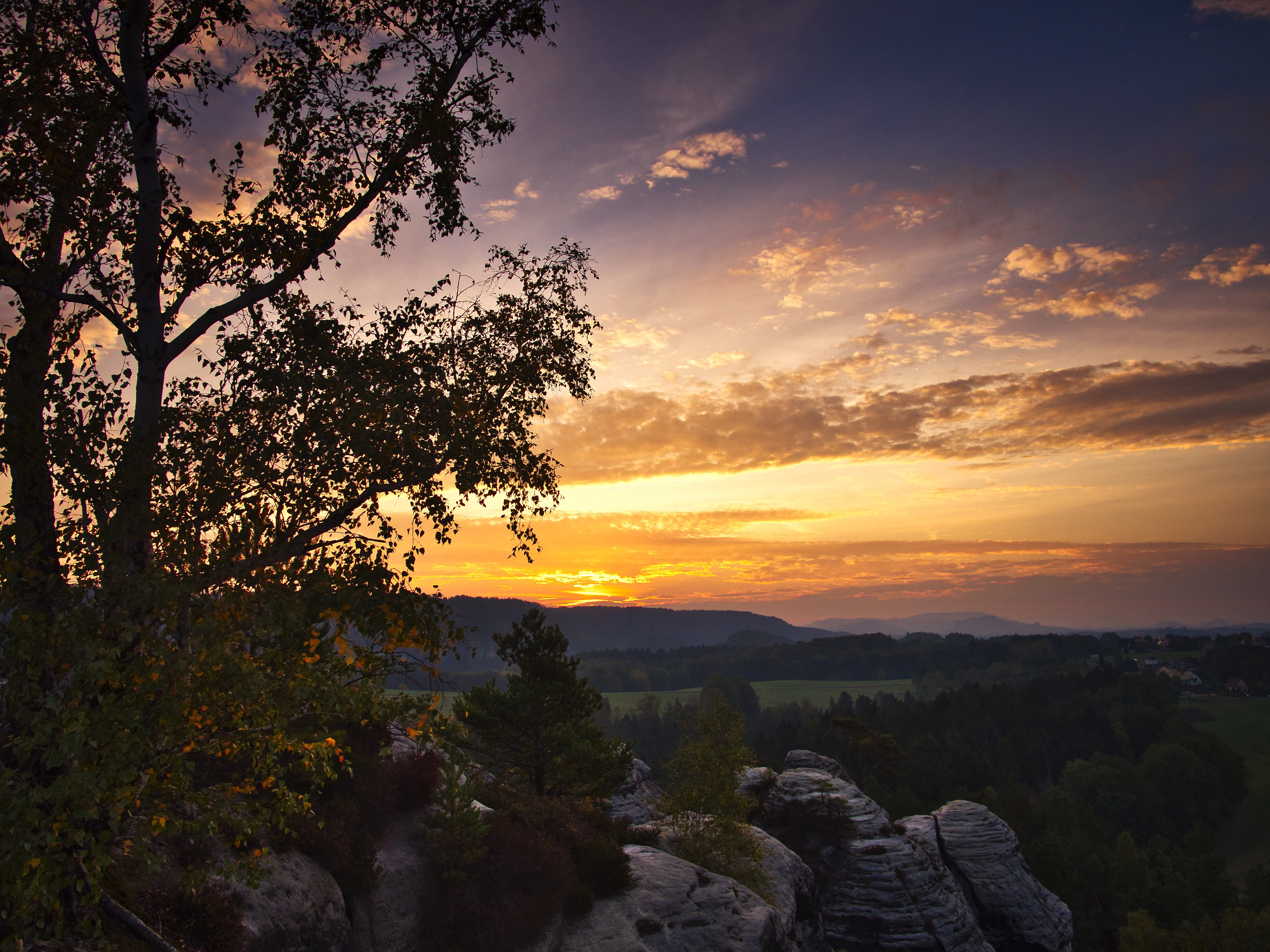 silhouette, saxon switzerland, idyllic, tranquility, 5K, beauty in nature, scenics - nature, non-urban scene, mountain, orange color, outdoors, color, HD Wallpaper