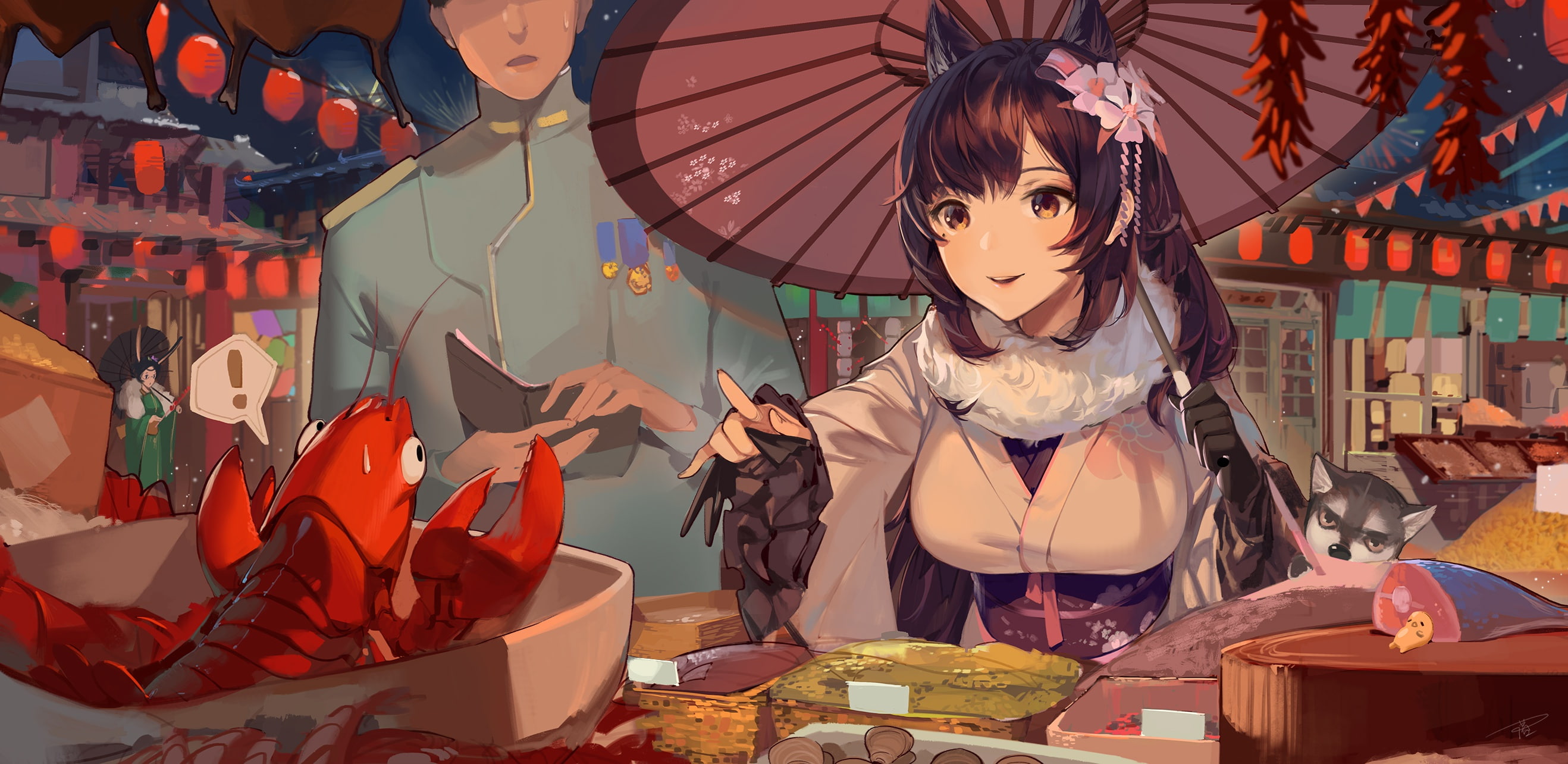 2K, Lobster, Restaurant, Girl, Anime, Azur Lane, HD Wallpaper