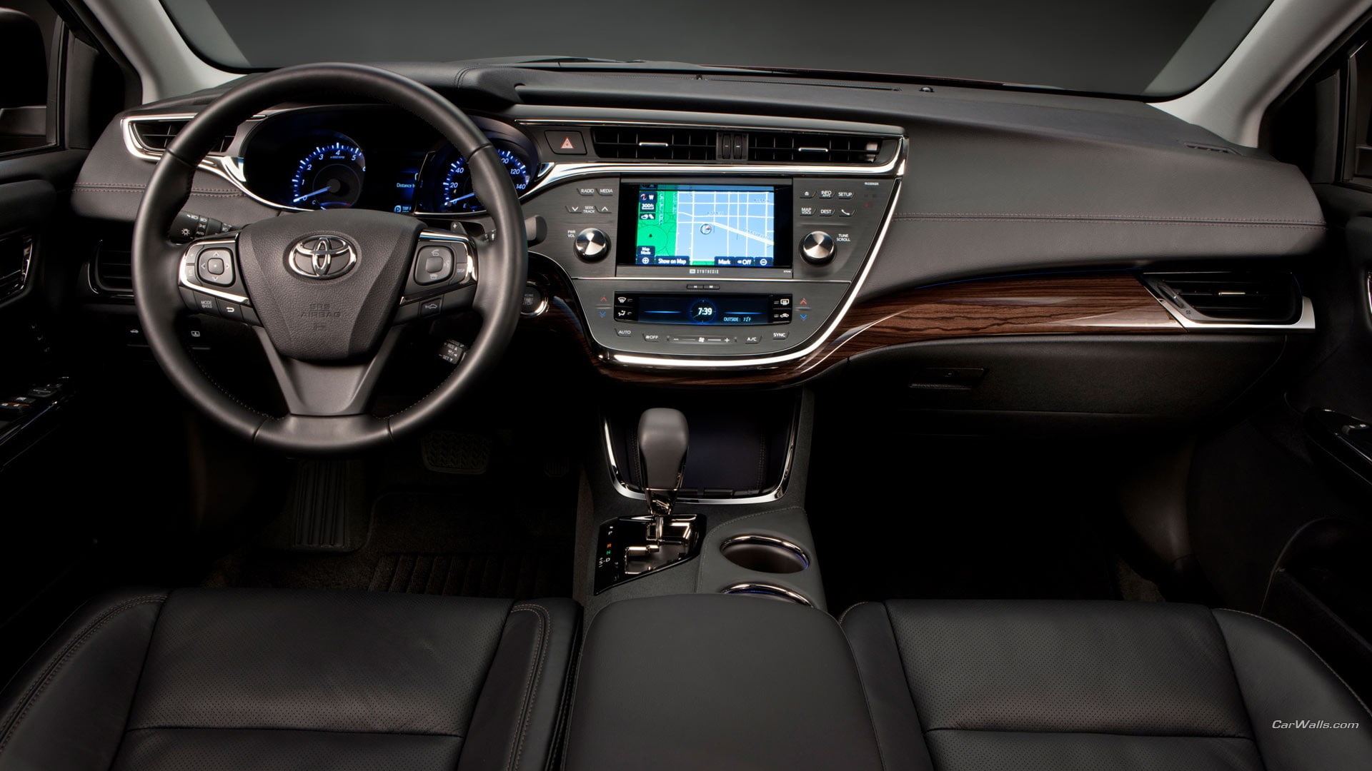 land vehicle, indoors, mode of transportation, luxury, close-up, vehicle part, control panel, seat, steering wheel, car, Toyota Avalon, car interior, dashboard, HD Wallpaper