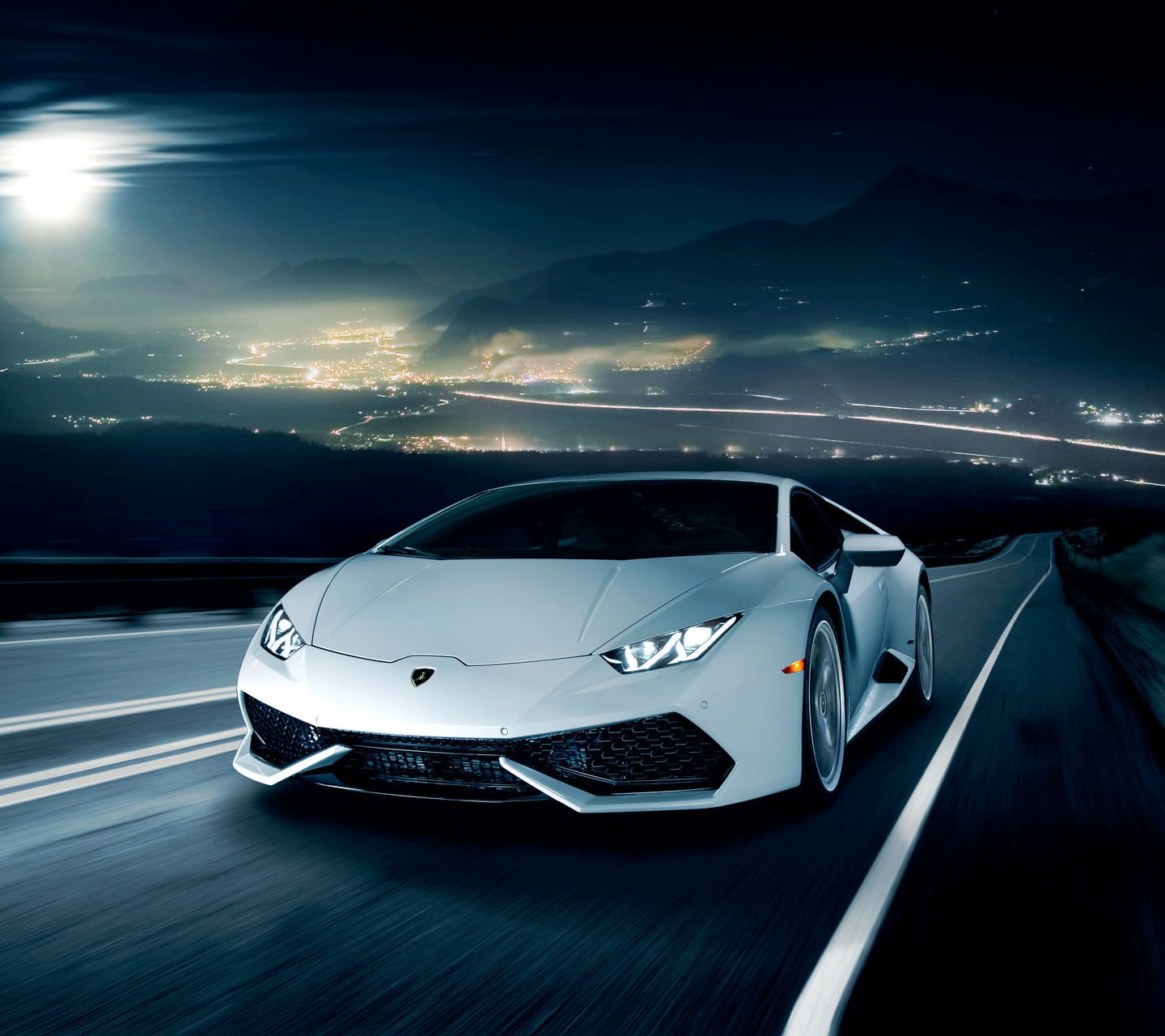 night, sky, landscape, no people, mode of transportation, motion, luxury, black, 720P, Lamborghini Huracan, motor vehicle, car, transportation, road, white, HD Wallpaper