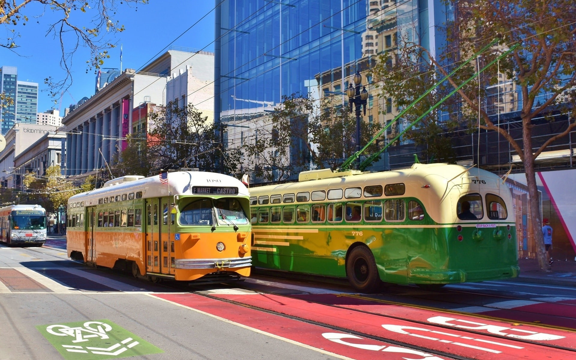 city, 1080P, vehicle, vintage, buses, cityscape, traffic, street, HD Wallpaper