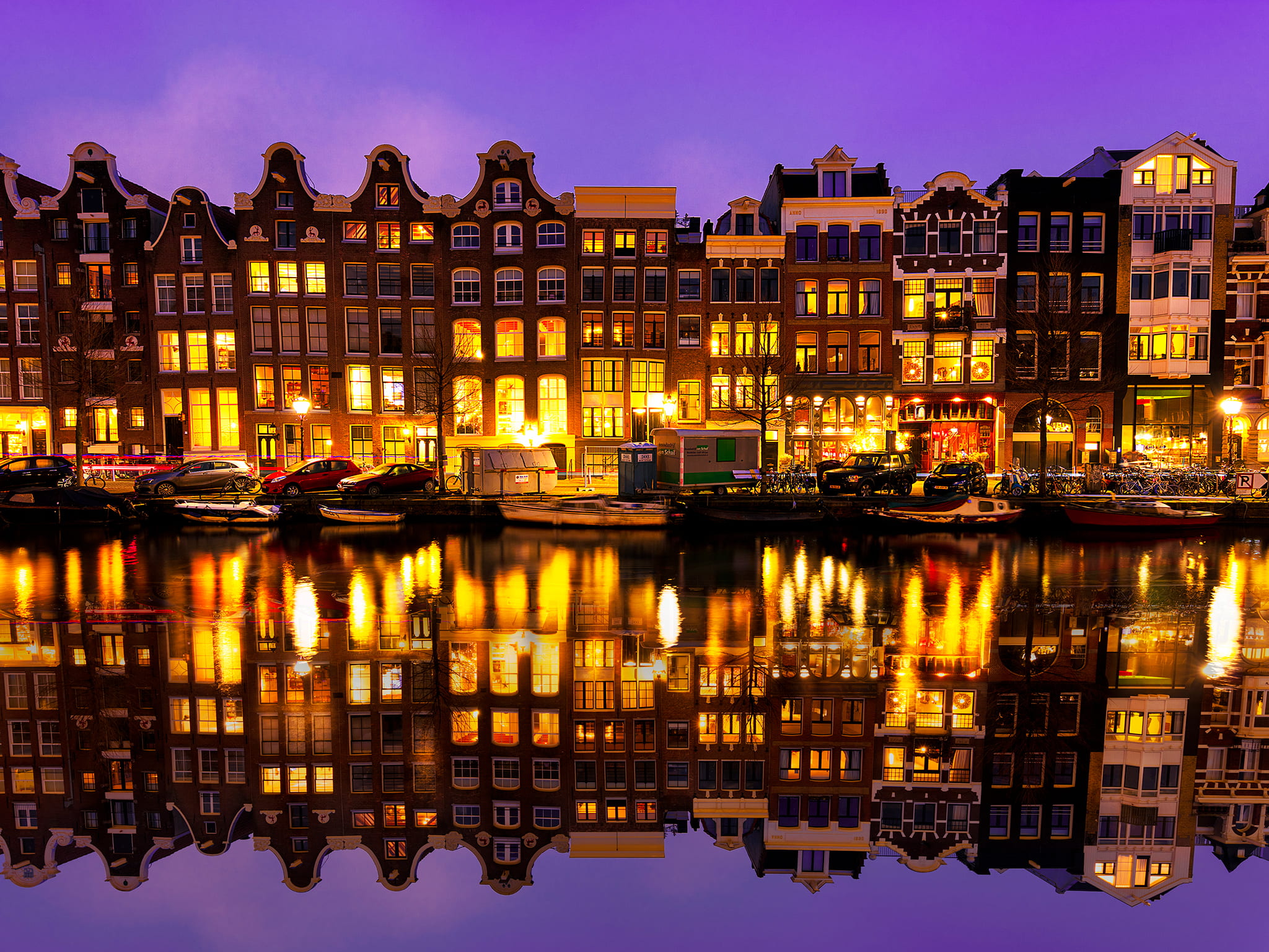 sunset, canal, photography, no people, apartment, night, row house, transportation, nature, window, building, dusk, travel destinations, house, water, building exterior, HD Wallpaper