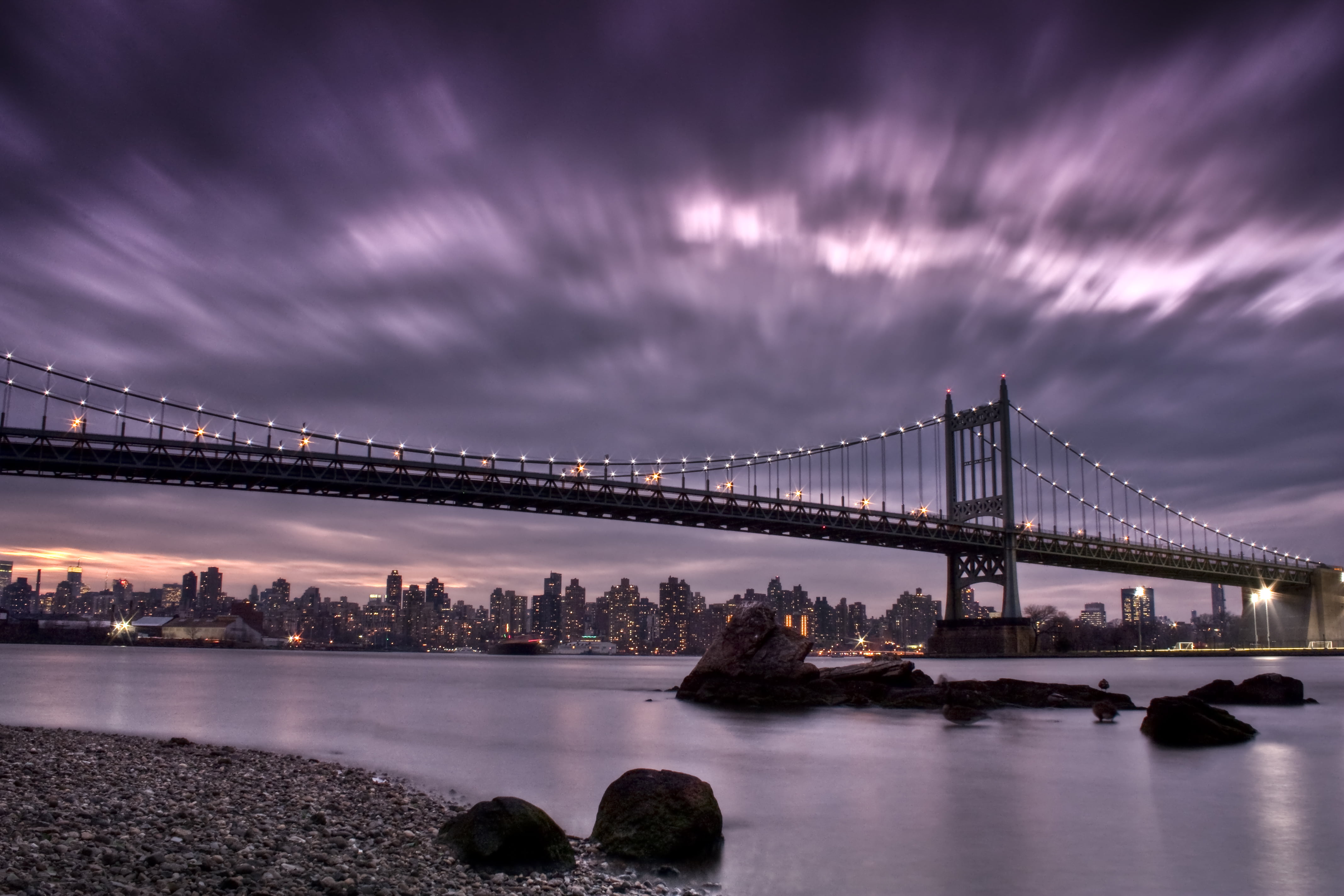 New York City, night, Brooklyn, cityscape, Queens, RFK, city, Randalls Island, Bridges, Triborough Bridge, HDR, Gothamist, famous Place, Triborough  Bridge, HD Wallpaper