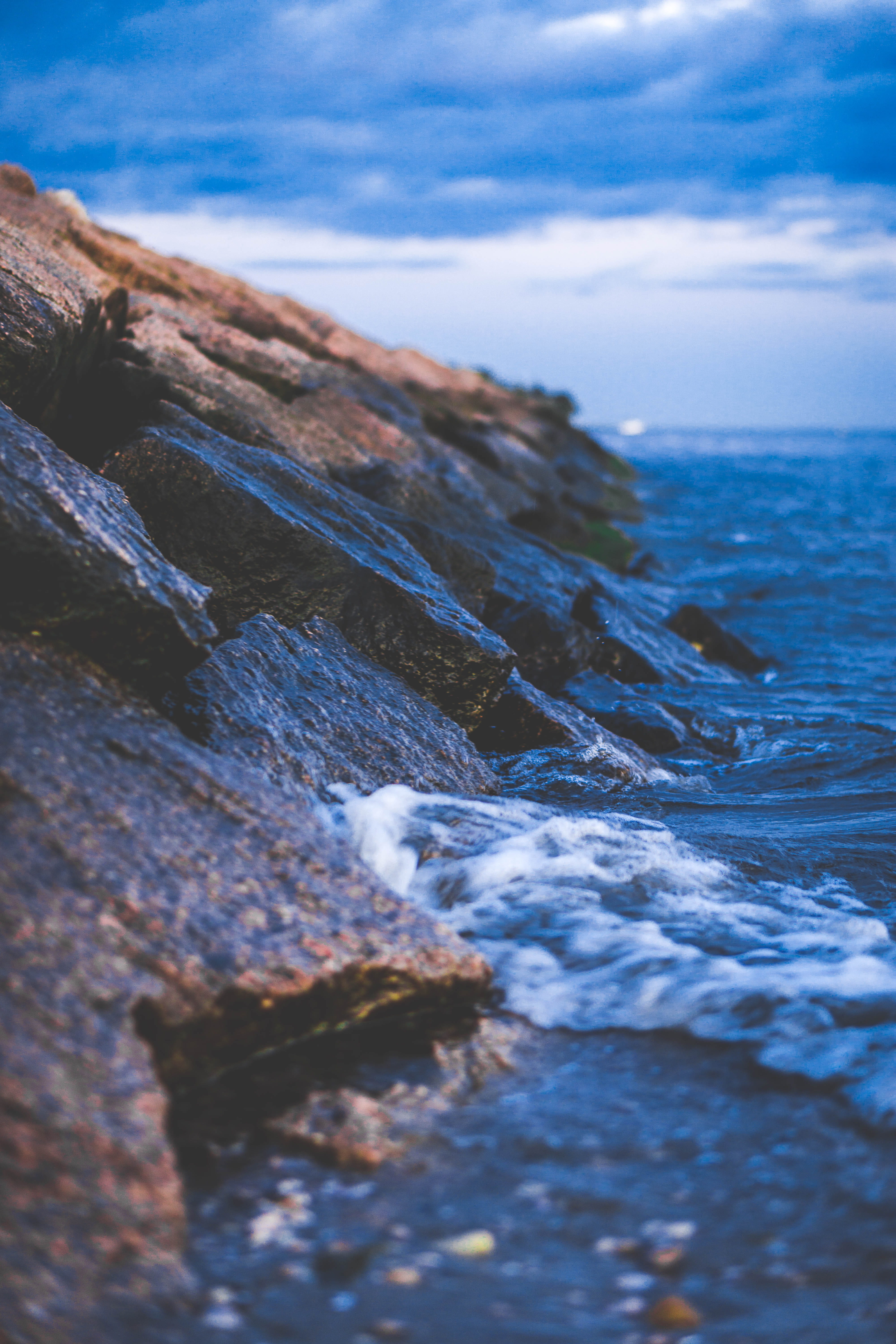 land, sunset, scenics - nature, rocks, selective focus, nature, eastcoast, day, sky, cloud - sky, no people, united states, outdoors, summer, rock, ocean, Phone HD Wallpaper