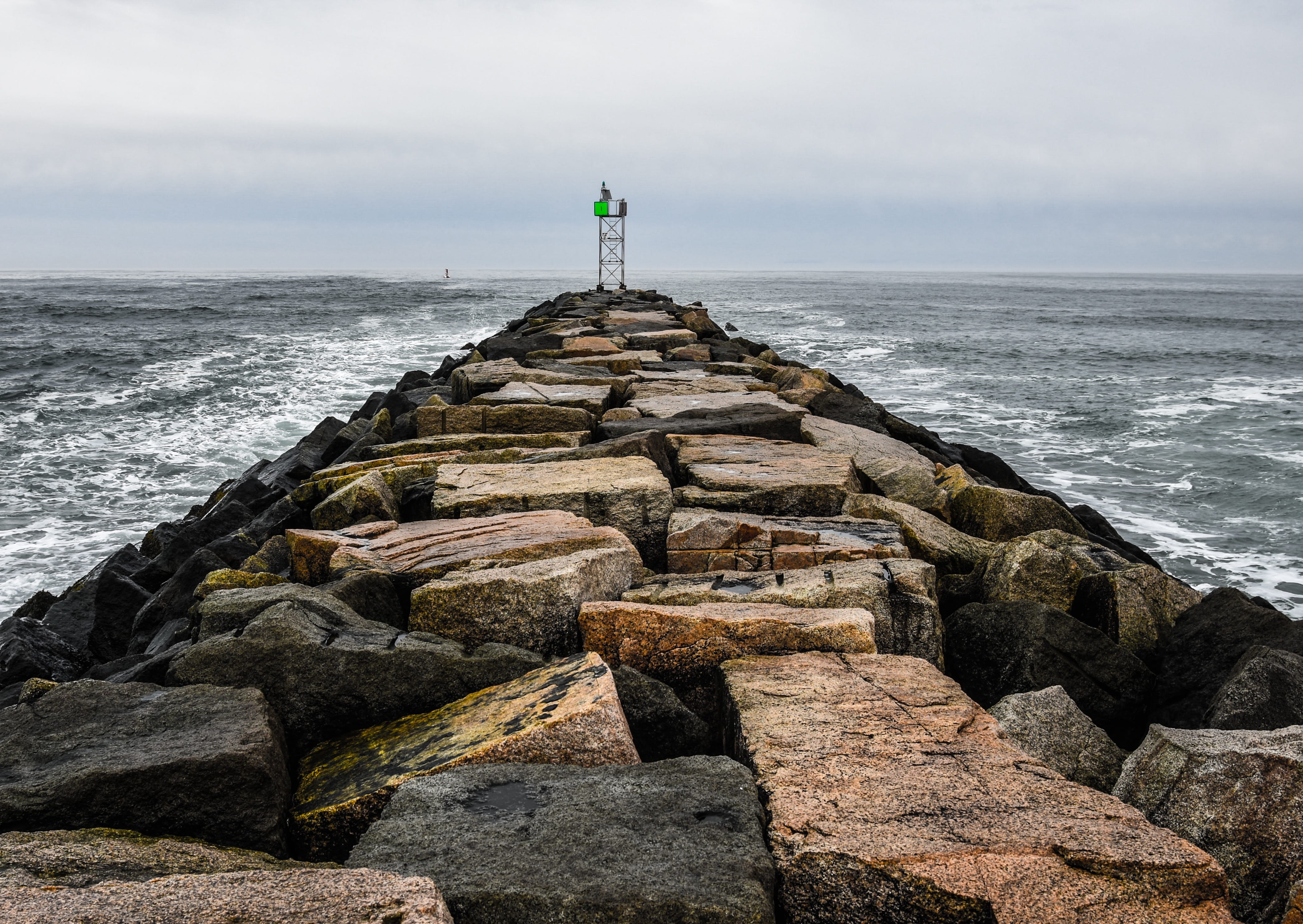 real people, day, united states, tranquility, rock - object, solid, tranquil scene, wells, sea, eastcoast, sky, one person, scenics - nature, built structure, HD Wallpaper