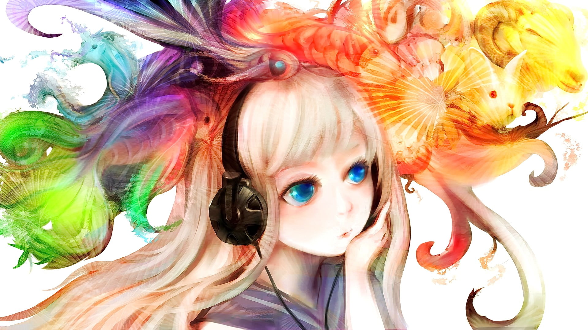 dyed hair, hairstyle, real people, paint, fish, blue eyes, anime, portrait, rabbits, one person, animals, leisure activity, front view, looking at camera, HD Wallpaper