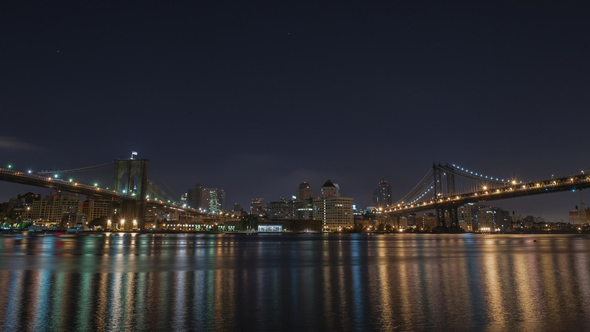 new york city, bridge, big apple, night, brooklyn, photo, new york, manhattan, 1920x1080, world, 1080P, HD Wallpaper